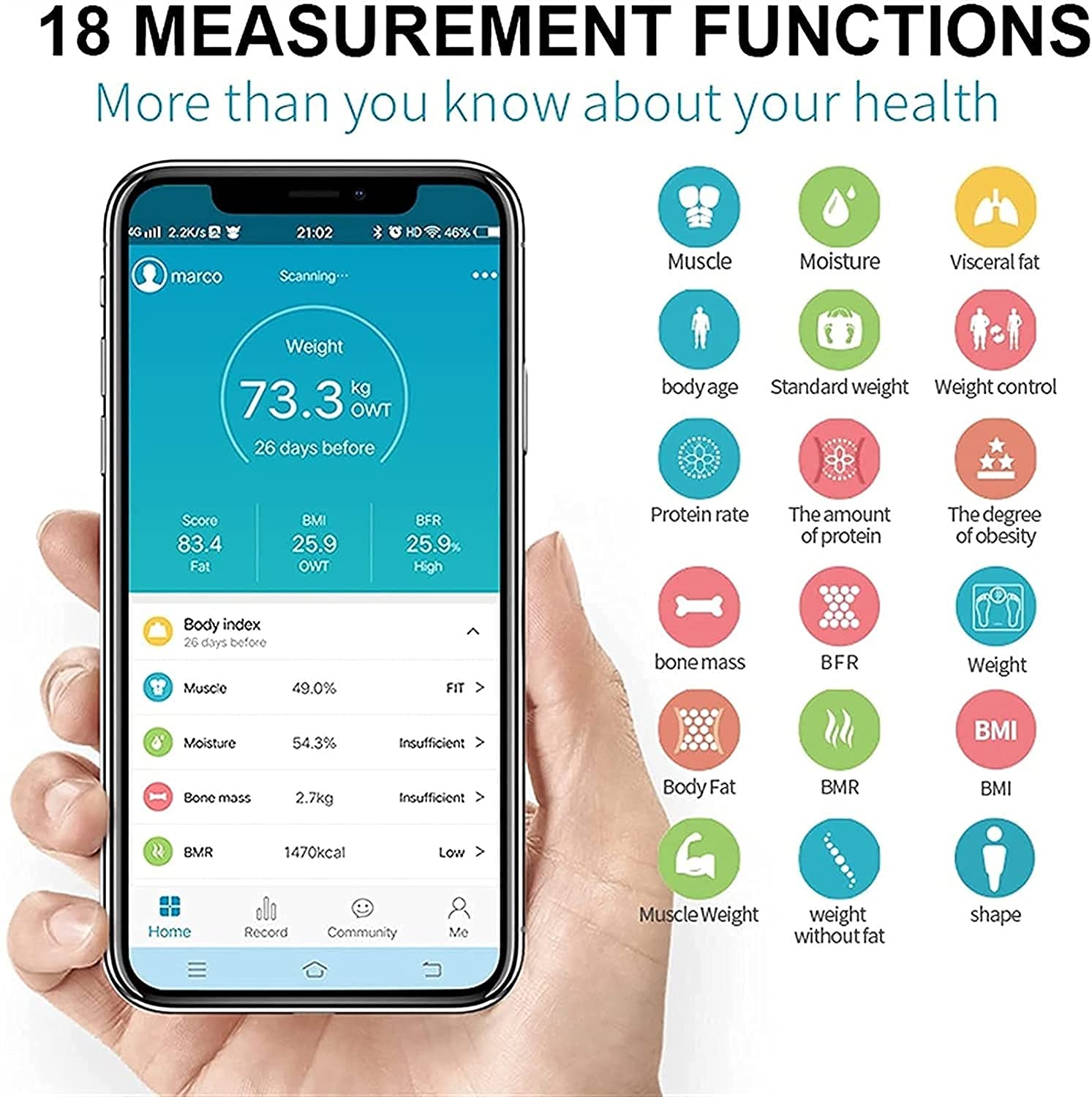 Bluetooth Body Fat Bilancia, Smart Wireless BMI. Bagno Bisogno Body Composizione Body Monitor Monitor Analizzatore per Il Peso corporeo, Grasso, Acqua, BMI, BMR.