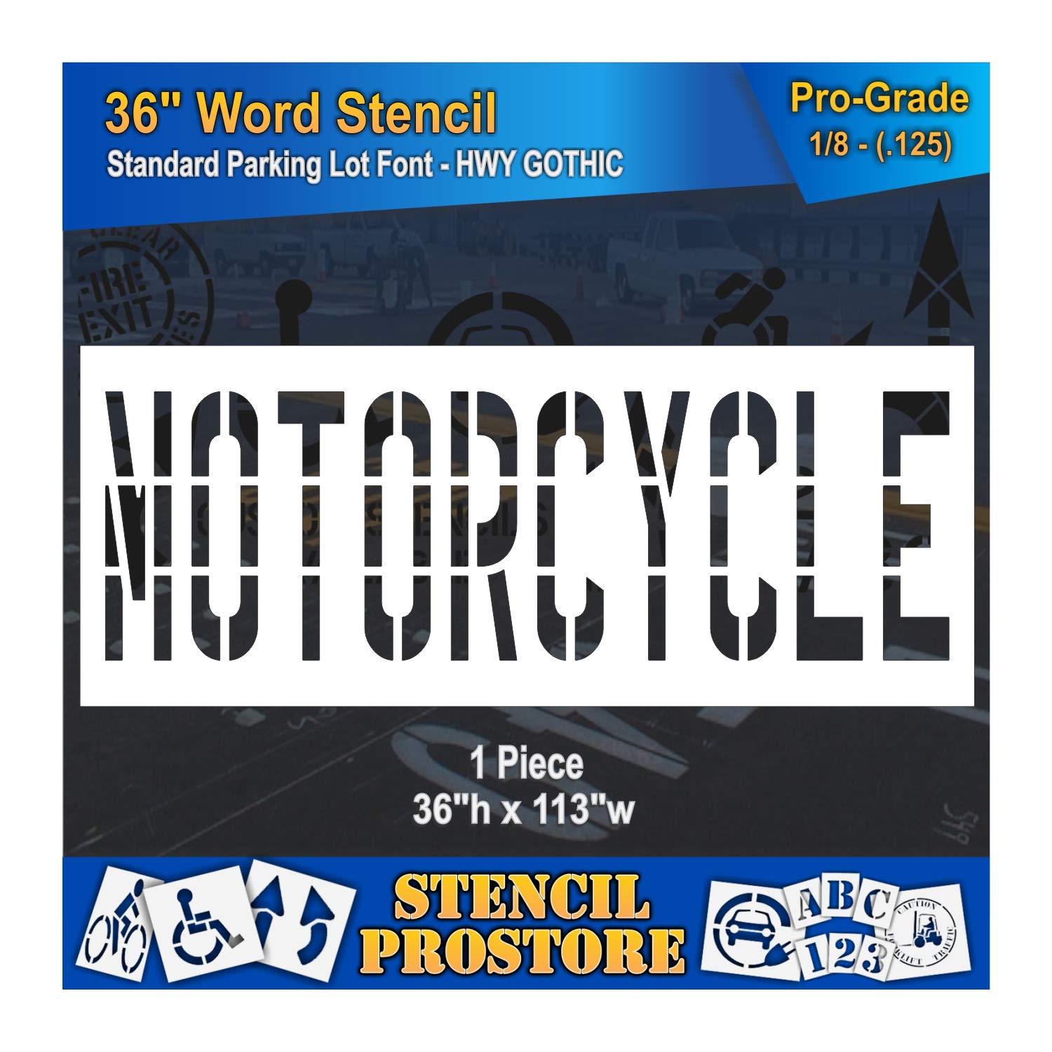Pavement Marking Stencils - 36 inch Motorcycle Stencil - 36" x 113" x 1/8'' (128 mil) - Pro-Grade