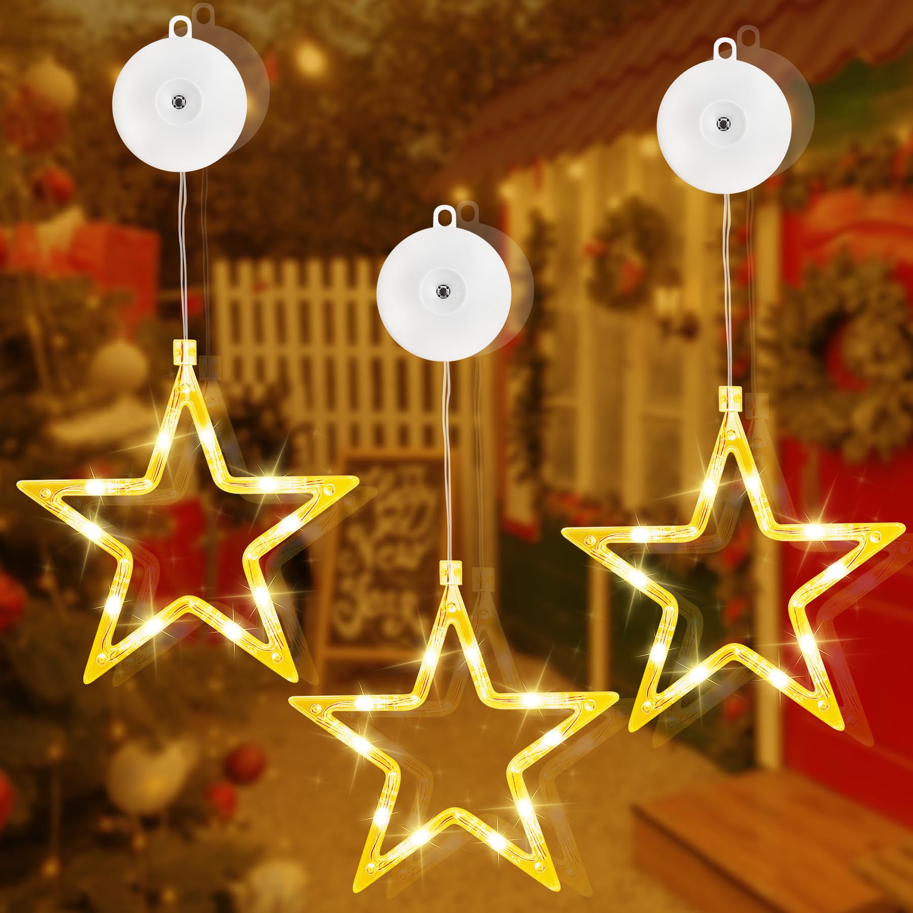 sylvwin Adornos Navidad Exterior, 3 Piezas, 10 LED Estrellas de Navidad con Luz con Temporizador,Blancas Cálidas Luces Navidad Ventana, Decoracion Navidad para Balcón, Fiesta, Boda
