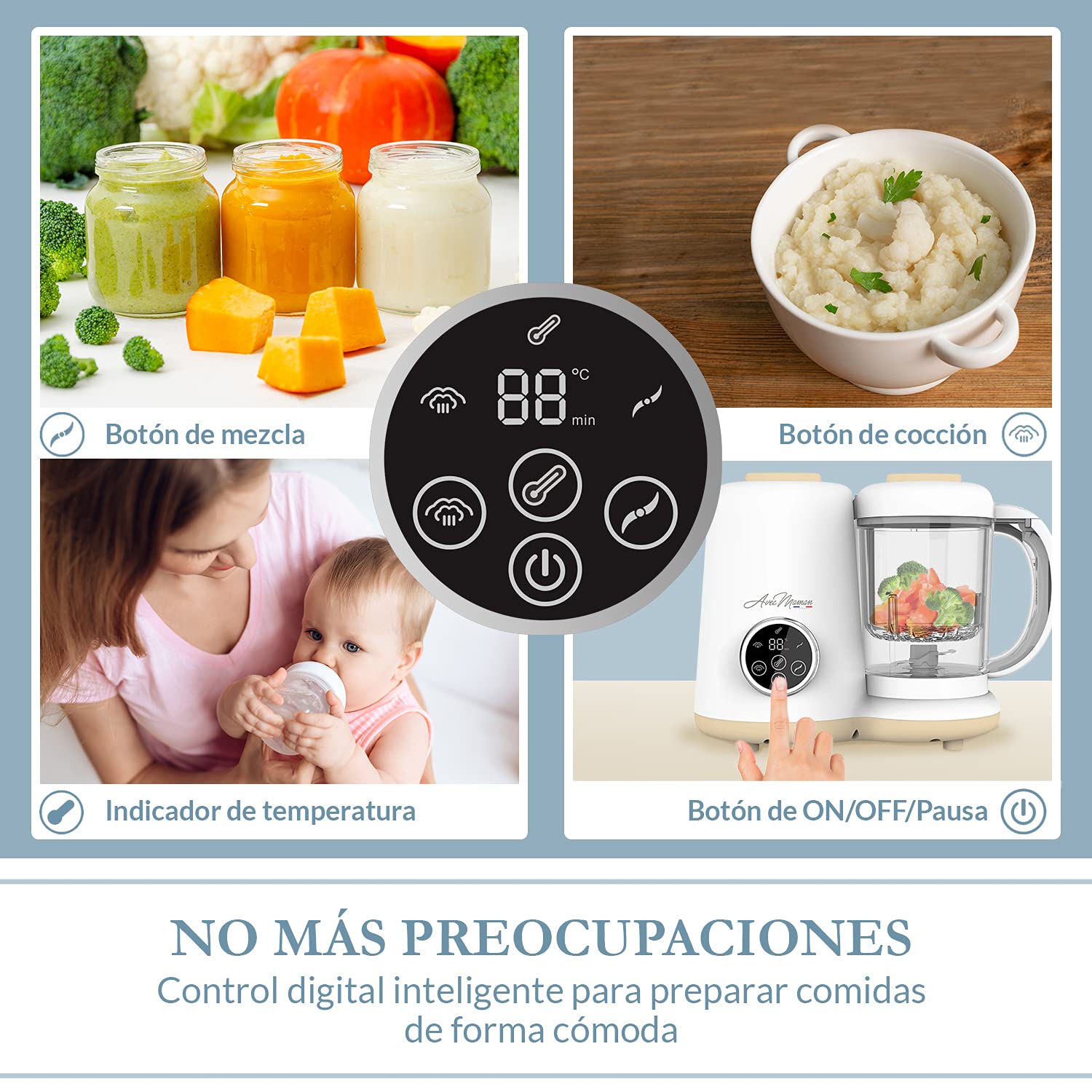 Baby Chef - NUEVO 2023 - Procesador de alimentos 4 en 1 para bebés - Vapor - Trituradora - Calienta biberones - Esterilizador y limpia biberones - Libre de BPA