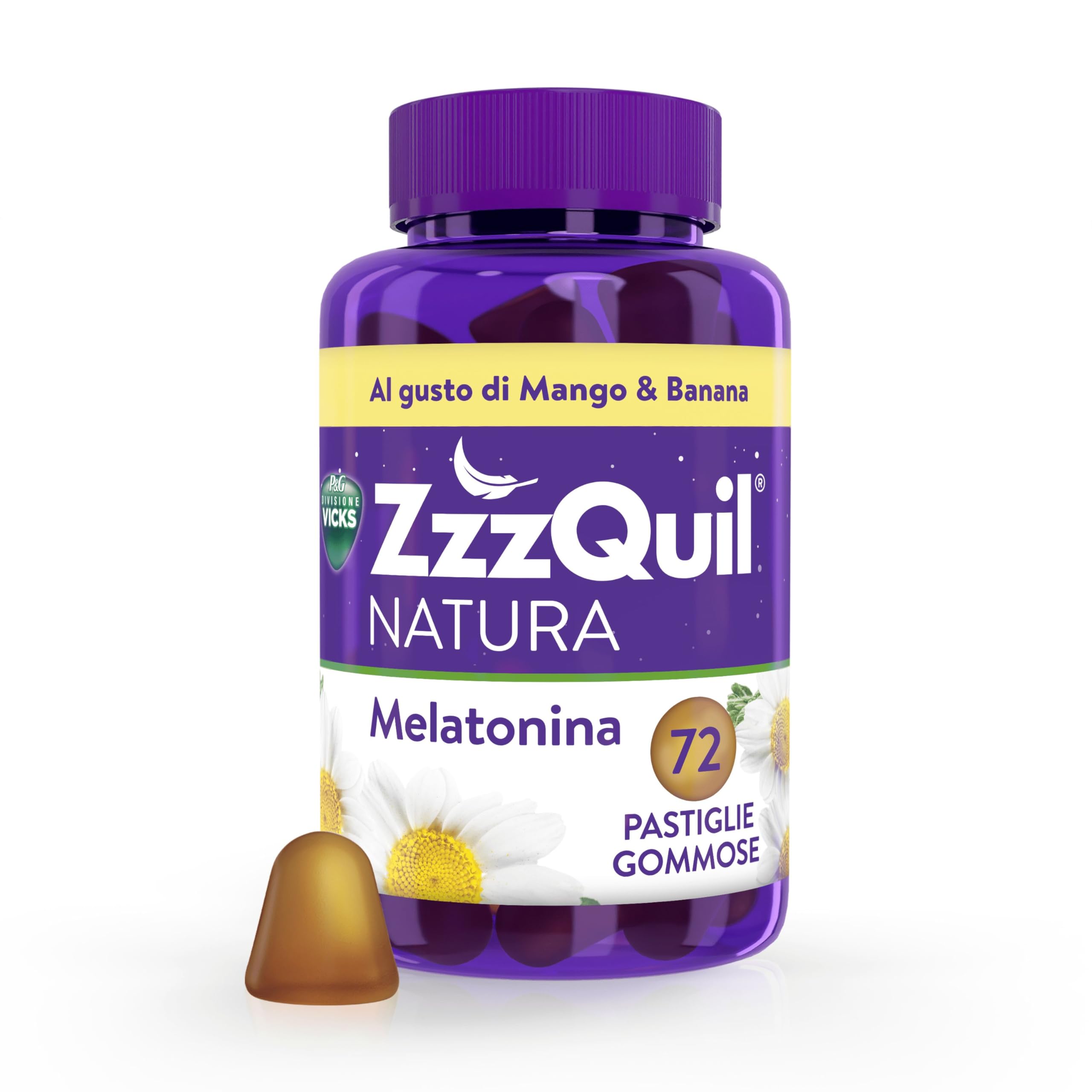 ZzzQuil Natura Melatonin Sleep Supplement, Mango and Banana Flavour, Valerian, Chamomile, Vitamin B6 and Herbal Extracts 72 Gummies