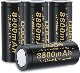 26650 Rechargeable Battery 8800mAh Large Capacity Flat Top 3.7Volt Li-ion Batteries for Headlamp Flashlight (4 Pack)