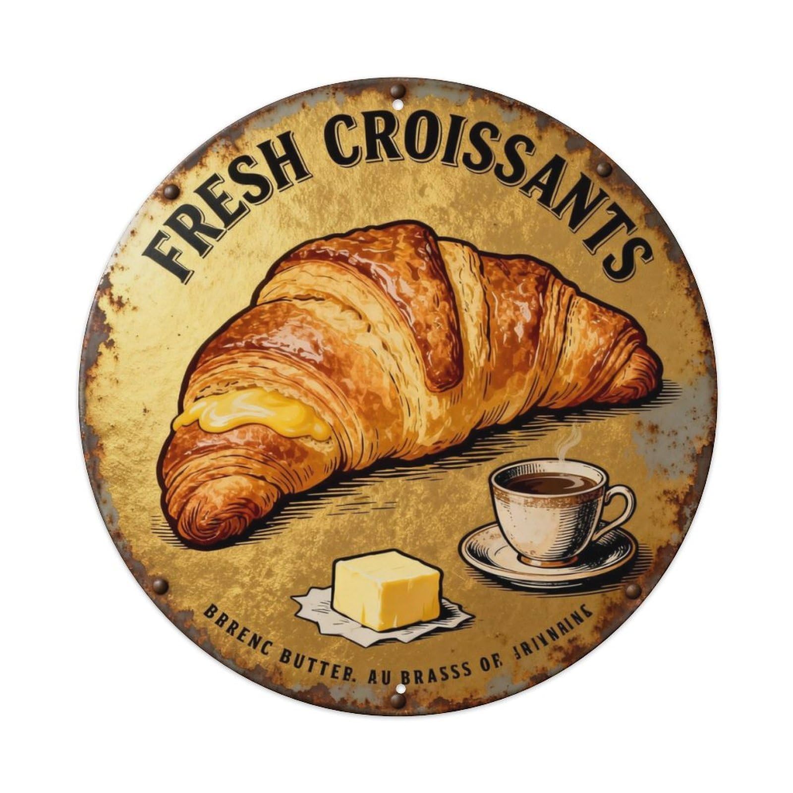 FRESH CROISSANTS Metal Tin Sign Plaque