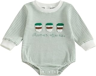 VISGOGO Unisex Baby Boy Girl Romper Waffle Newborn Infant Onesie Clothes Long Sleeve Bubble Oversized Romper Bodysuit Top