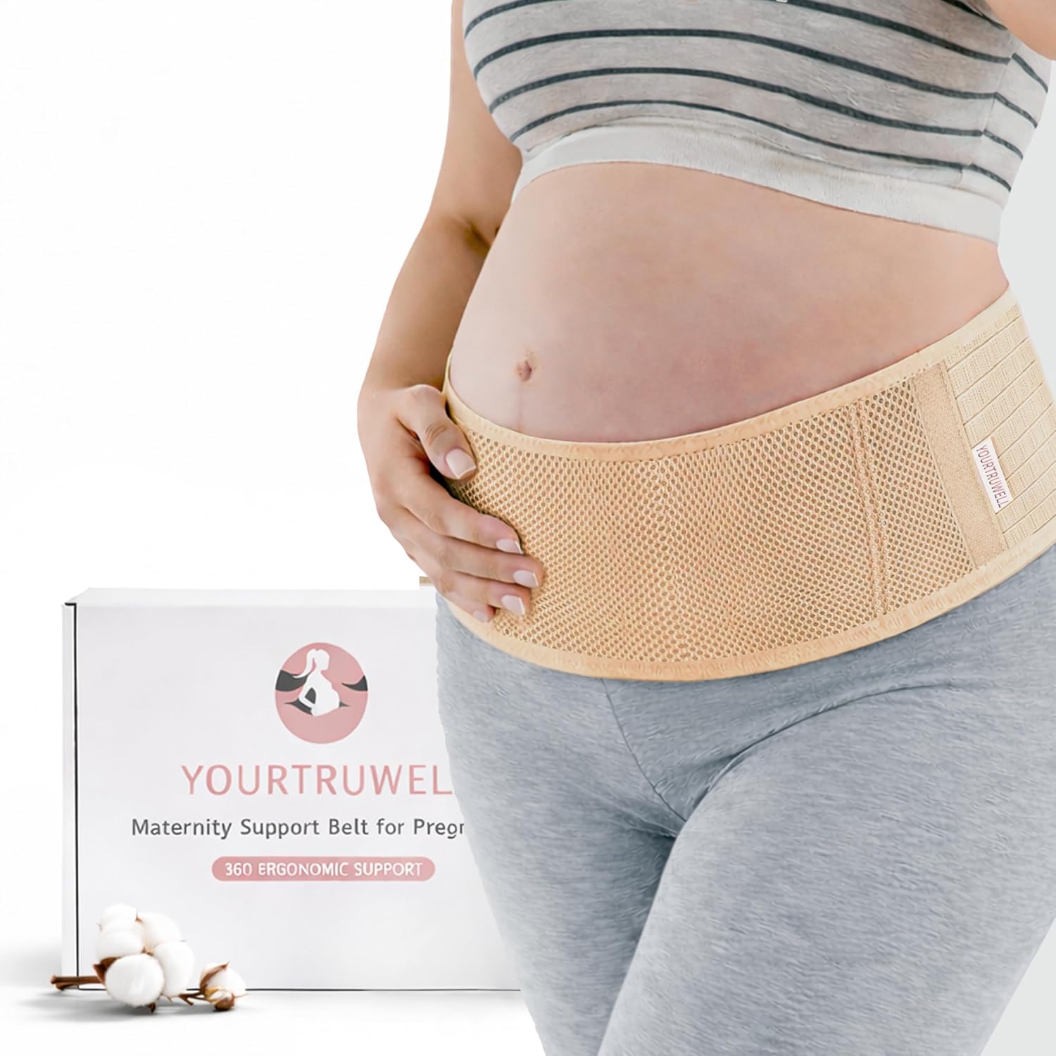 Maternity Belt Back Support - Adjustable Belly Support Band, Breathable Pregnancy Support Band for Back & Bump Support - One Size - Fits Up to 46 Inches - Beige