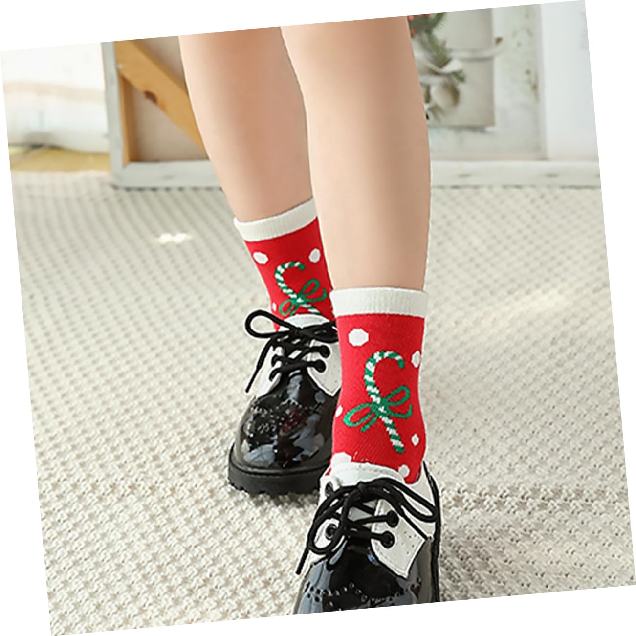 Healvian 5 Pares de Calcetines Navideños Rojos de Algodón para Niños de 6-8 Años, Medias Gruesas y Suaves Dibujos Animados para Cumpleaños y Navidad