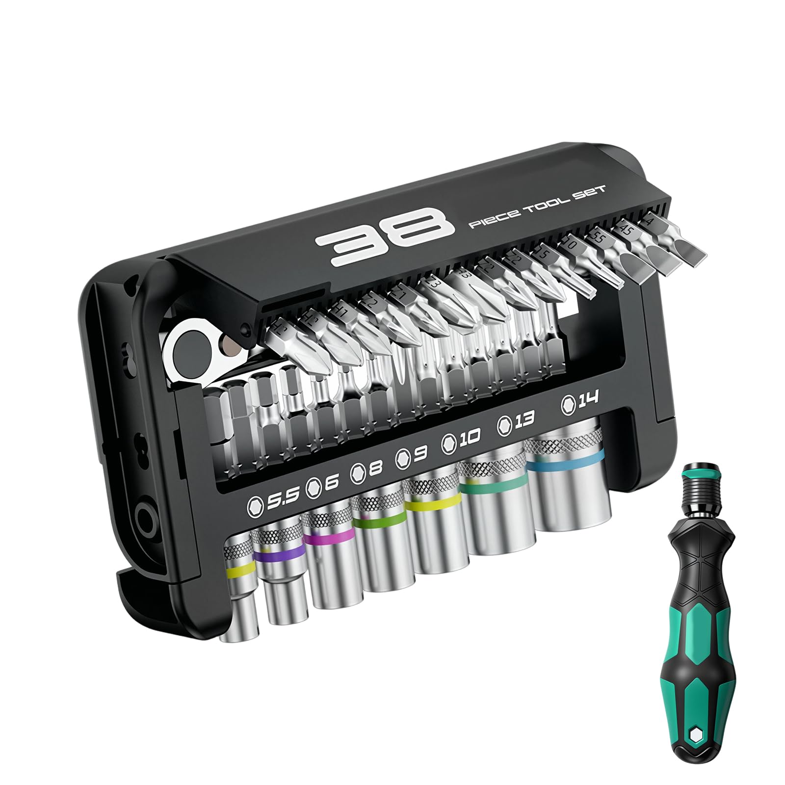 CUNZJIA 39 in 1 Magnetic Ratcheting Socket Wrench Set with 72tooth Ratcheting Handle Bit for Home Repair and Car Maintenance