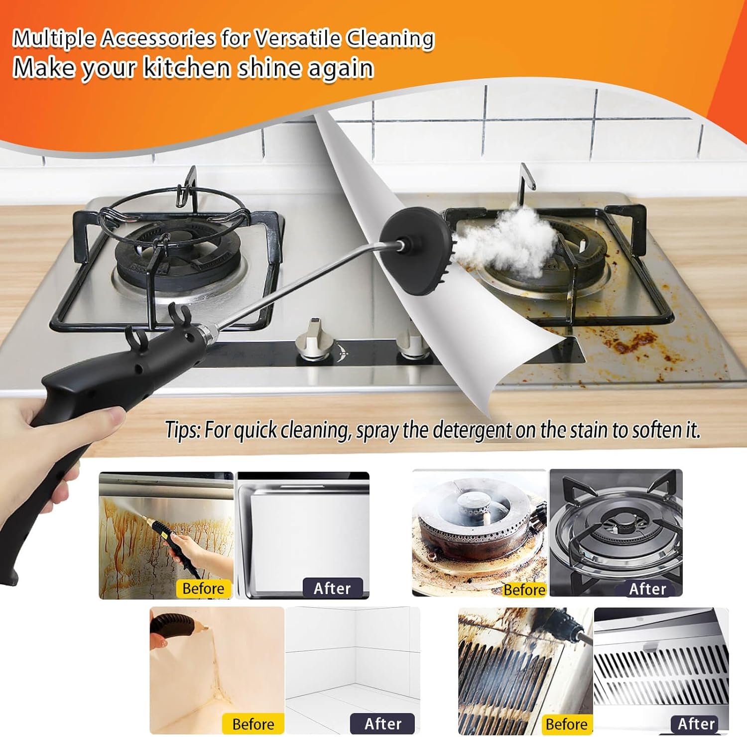 Handheld Steam Cleaner,HCCTWOOW 1500W High Pressure Steamer for Cleaning (Red-High Heat Steamer)