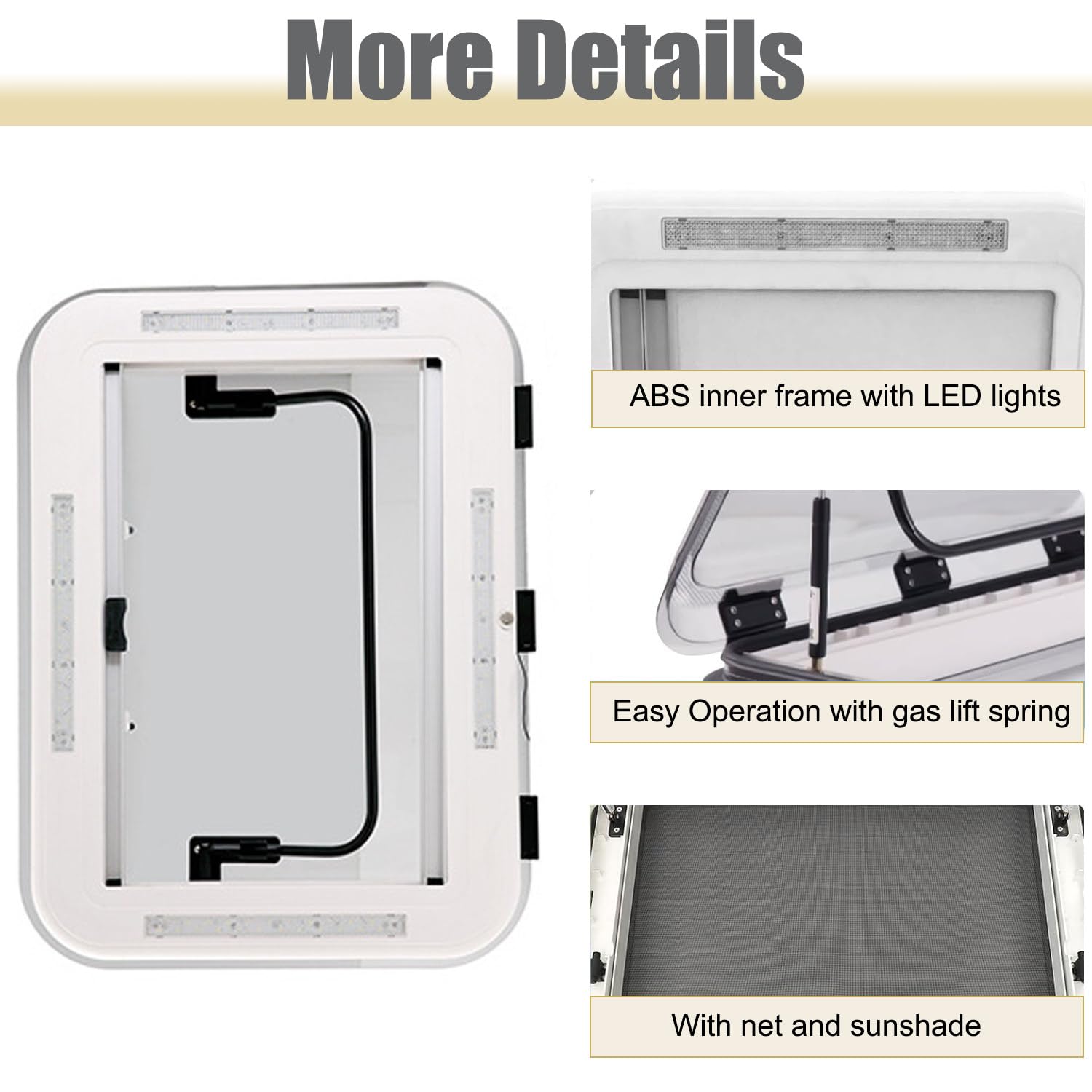 Claraboya Grande para Caravana, trampilla de ventilación para Techo de Caravana, Cubierta acrílica Anti-UV con luz LED, Compatible con Camiones, autocaravanas y techos corredizos 500 * 500mm