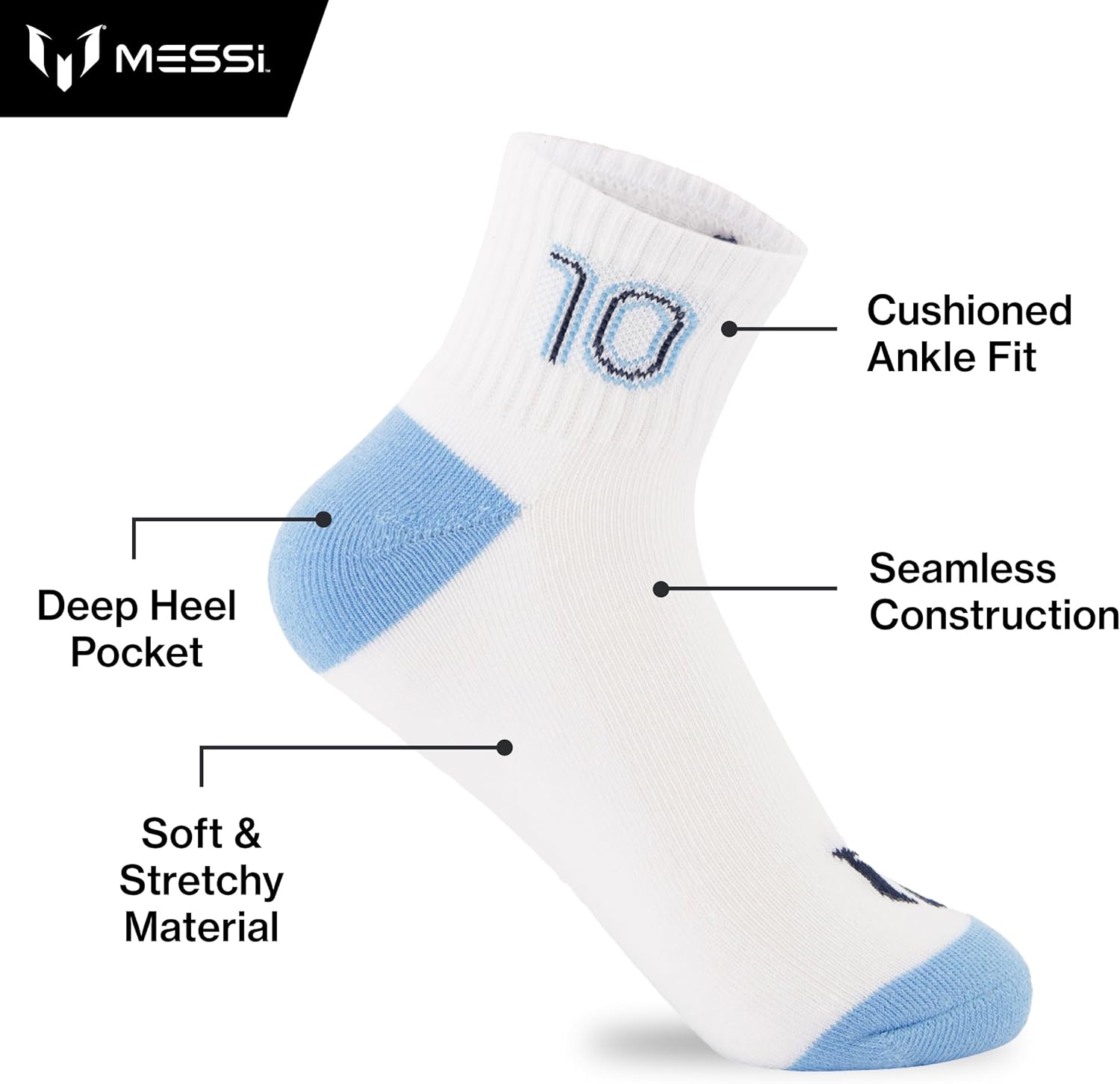 Messi boys Lifestyle Ankle Socks, 6-pack, Soft & Stretchy, Comfortable - Image 4