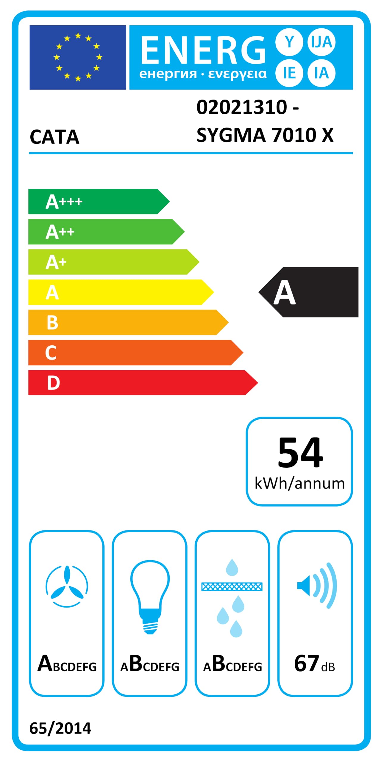 CATA Sygma 7010 X Campana Extractora Decorativa de Pared de 70 cm, 802 m³/h, 4 Velocidades 3+1 Turbo, Control Electrónico, Tira LED Regulable, Clase A, Acero Inoxidable