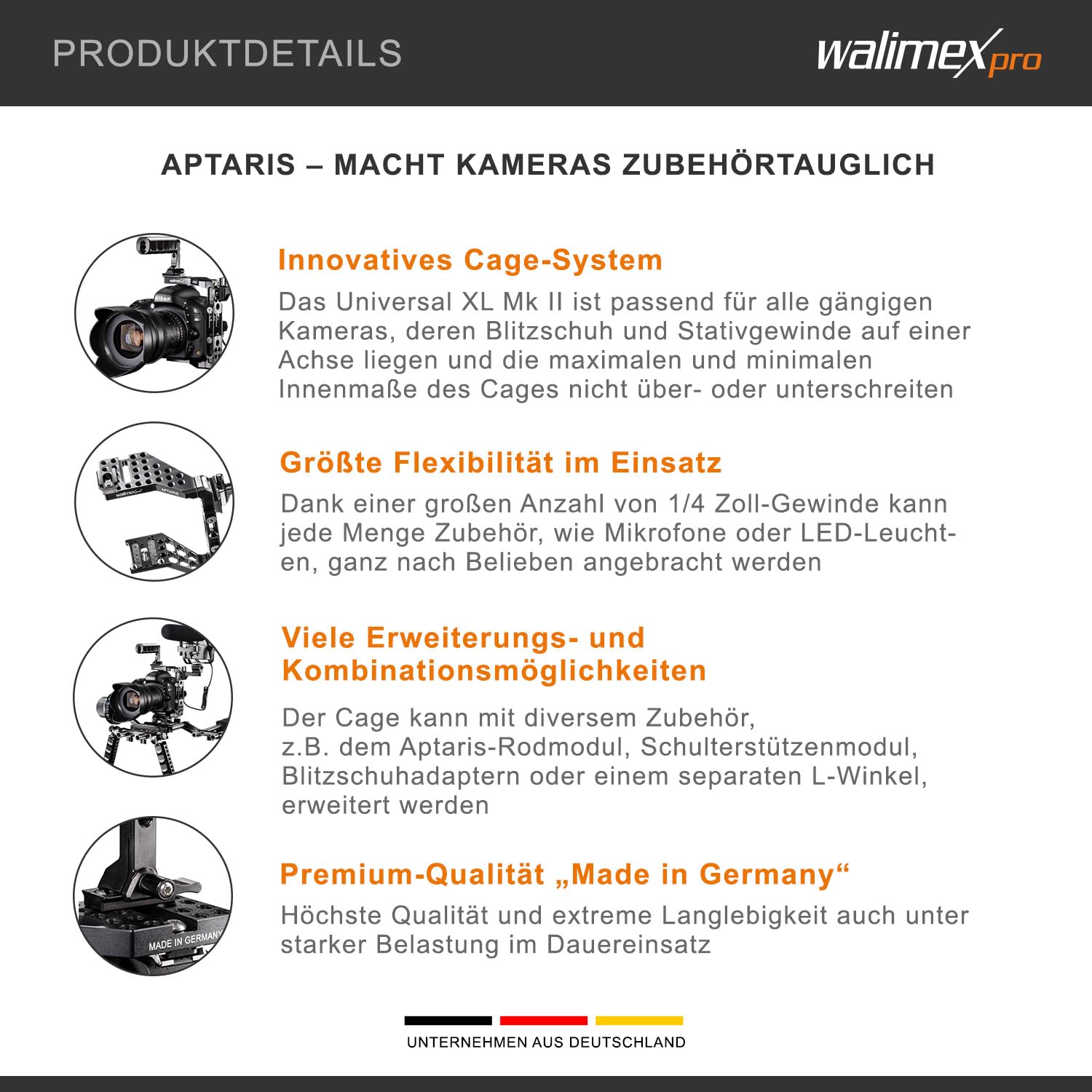 Walimex Pro Aptaris Universal XL MK II Cage/Rig-System für DSLR Kamera/Systemkamera