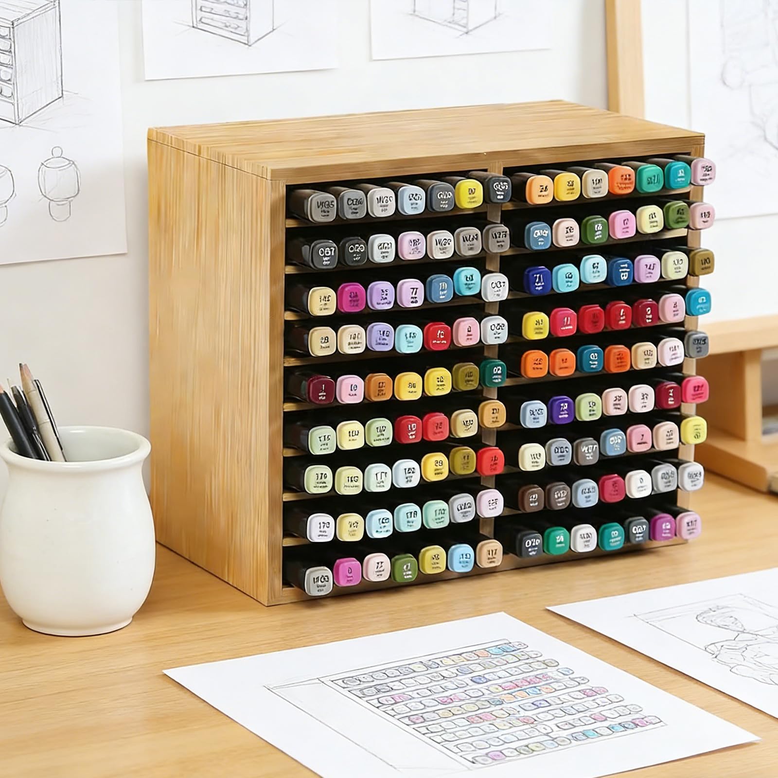 Portapennarelli in Vero Legno con Slot codificati a Colori Soluzione archiviazione organizzata della cancelleria