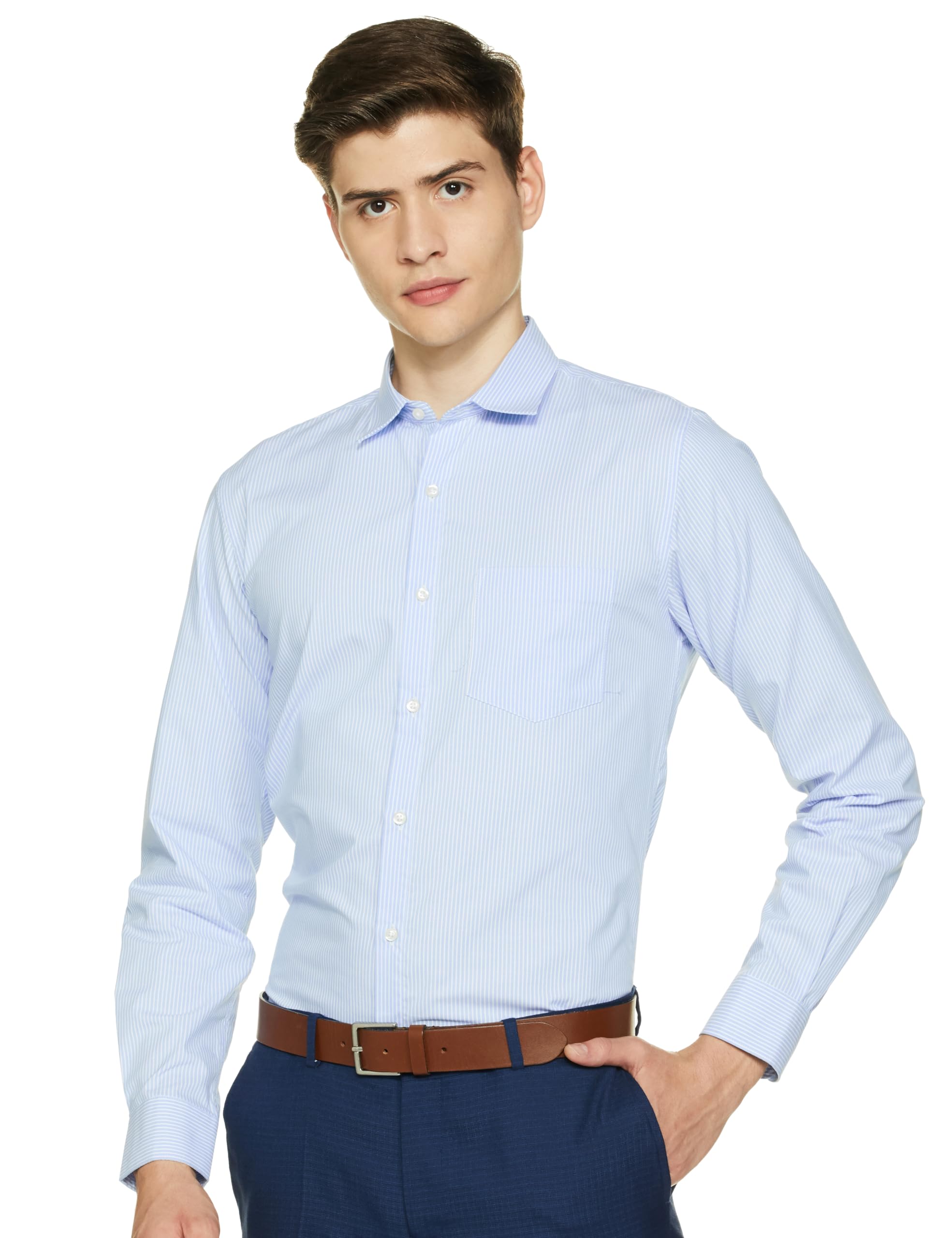 Peter England Men's Slim Fit Full Sleeve Pin-Striped Formal Shirt | Cotton-Rich | Wonder Fabric | Pin Point Oxford