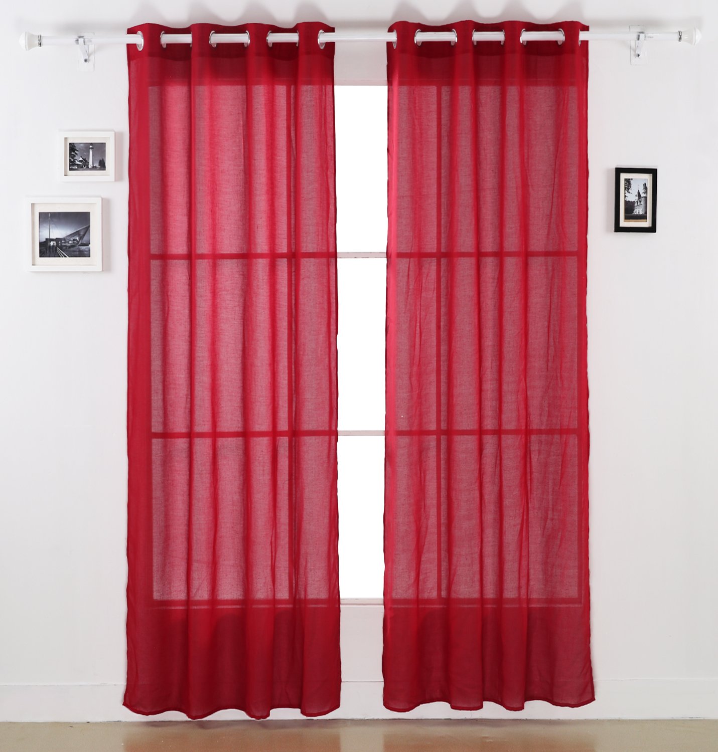 Rideau voilage rouge œillets Deconovo vitrage polyester simili voile 52x95