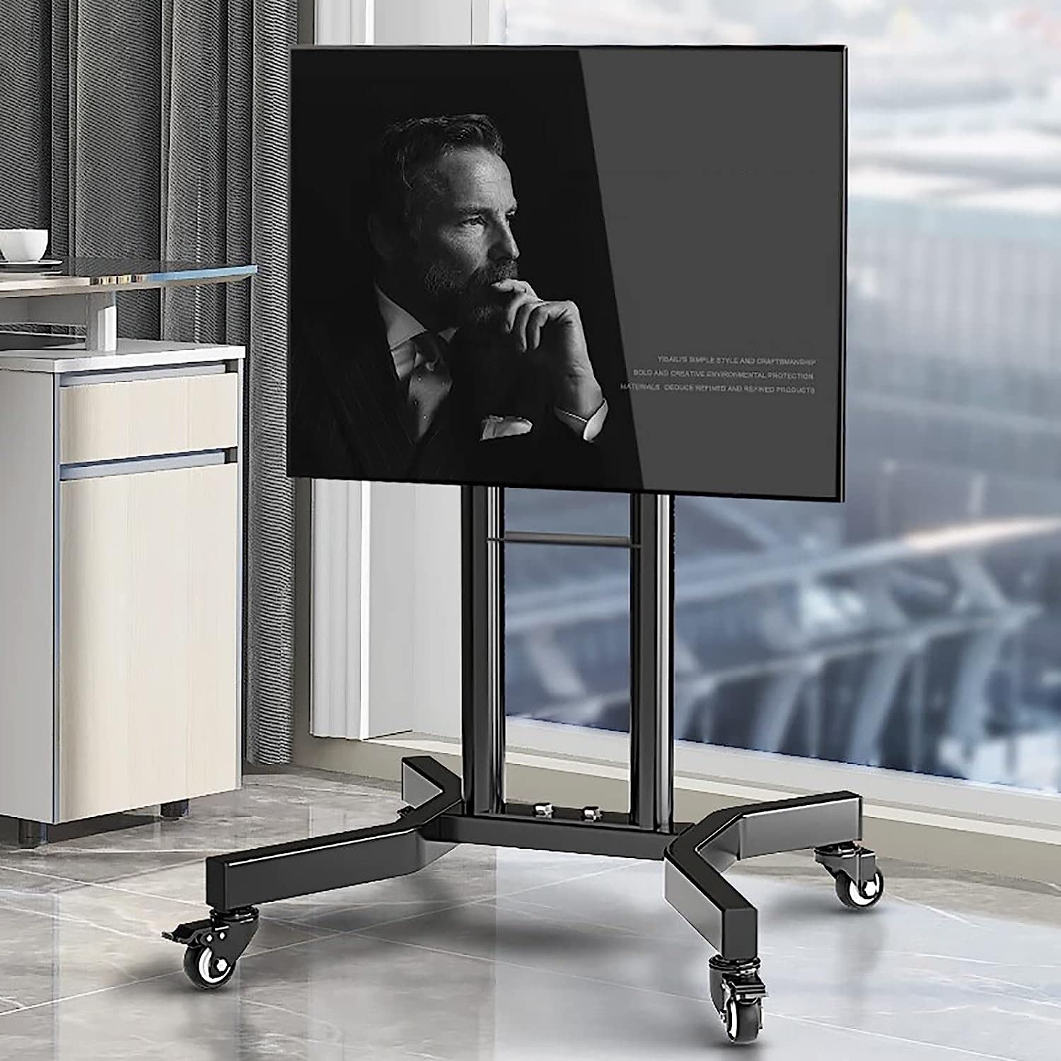HPTHLY Mobile Tv Cart On Wheels For 32-65 Inch Tvs,Height Adjustable Portable Rolling Tv Floor Stand,Holds Up To 35Kg/77Lbs,Max Vesa 400X400Mm Tv Mount Tv Stand