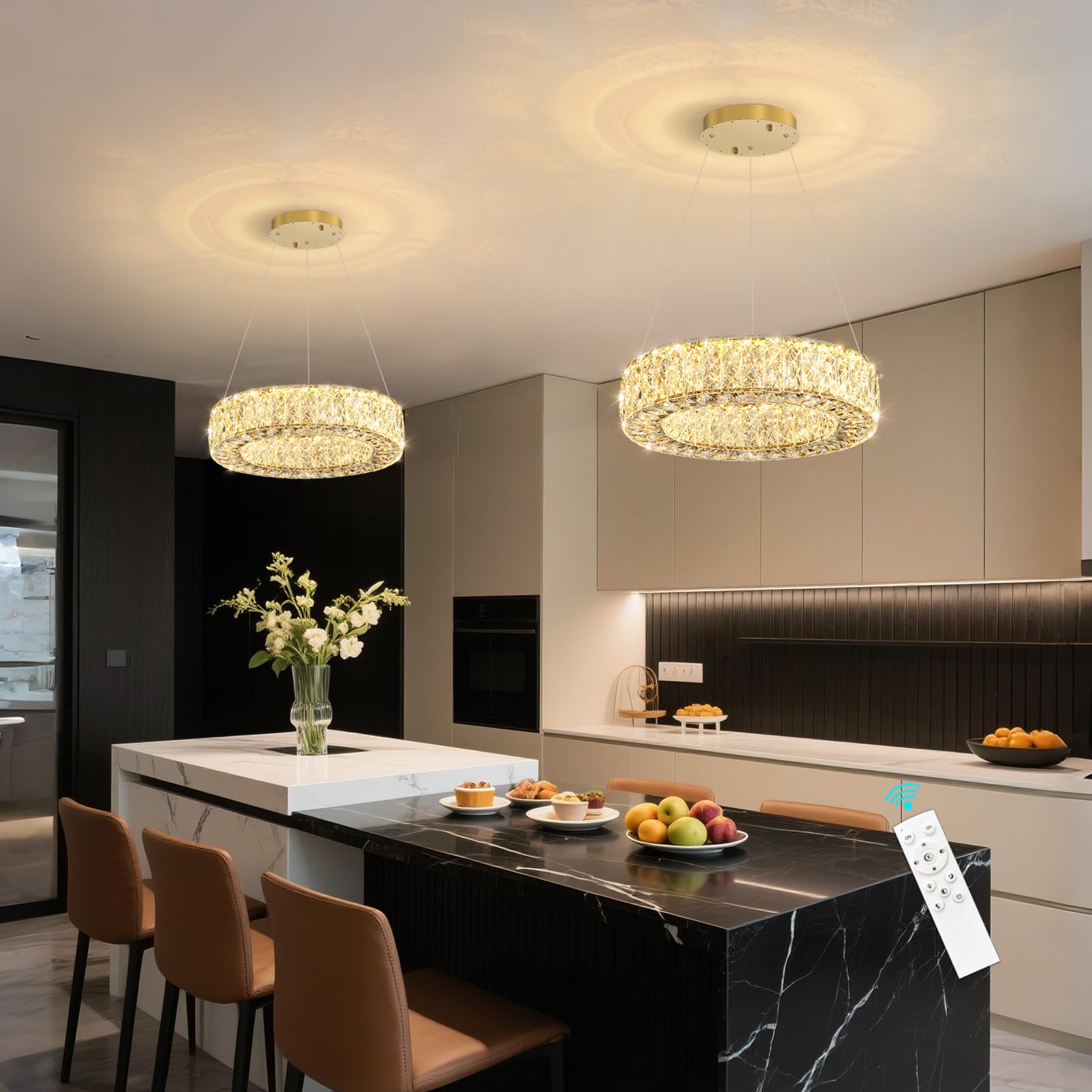 Photo 1 of YLKP Modern LED Chandelier, Gold Crystal Ring Pendant Light, 12" Diameter