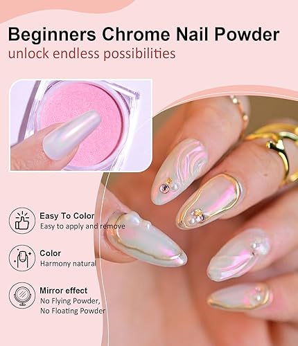 Miniatura 2 de Polvo de uñas cromado, efecto de hada polvo de uñas cromado rosa, polvo de cromo iridiscente Aurora sirena para uñas, polvo cromado rosa espejo