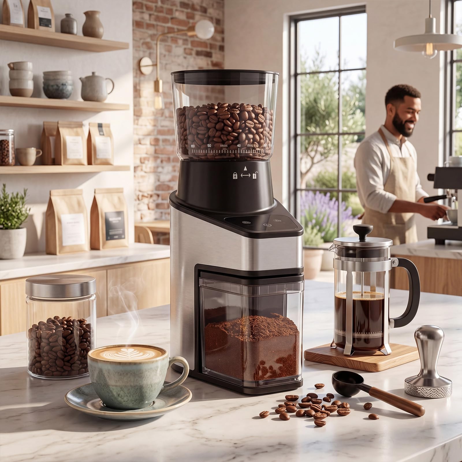 LIFEZEAL Molinillo de café eléctrico con cono, 60 niveles, 1-8 tazas, molinillo eléctrico de 150 W con tolva de 250 g, antiestático, silencioso, para expreso, goteo y prensa francesa, para casa y