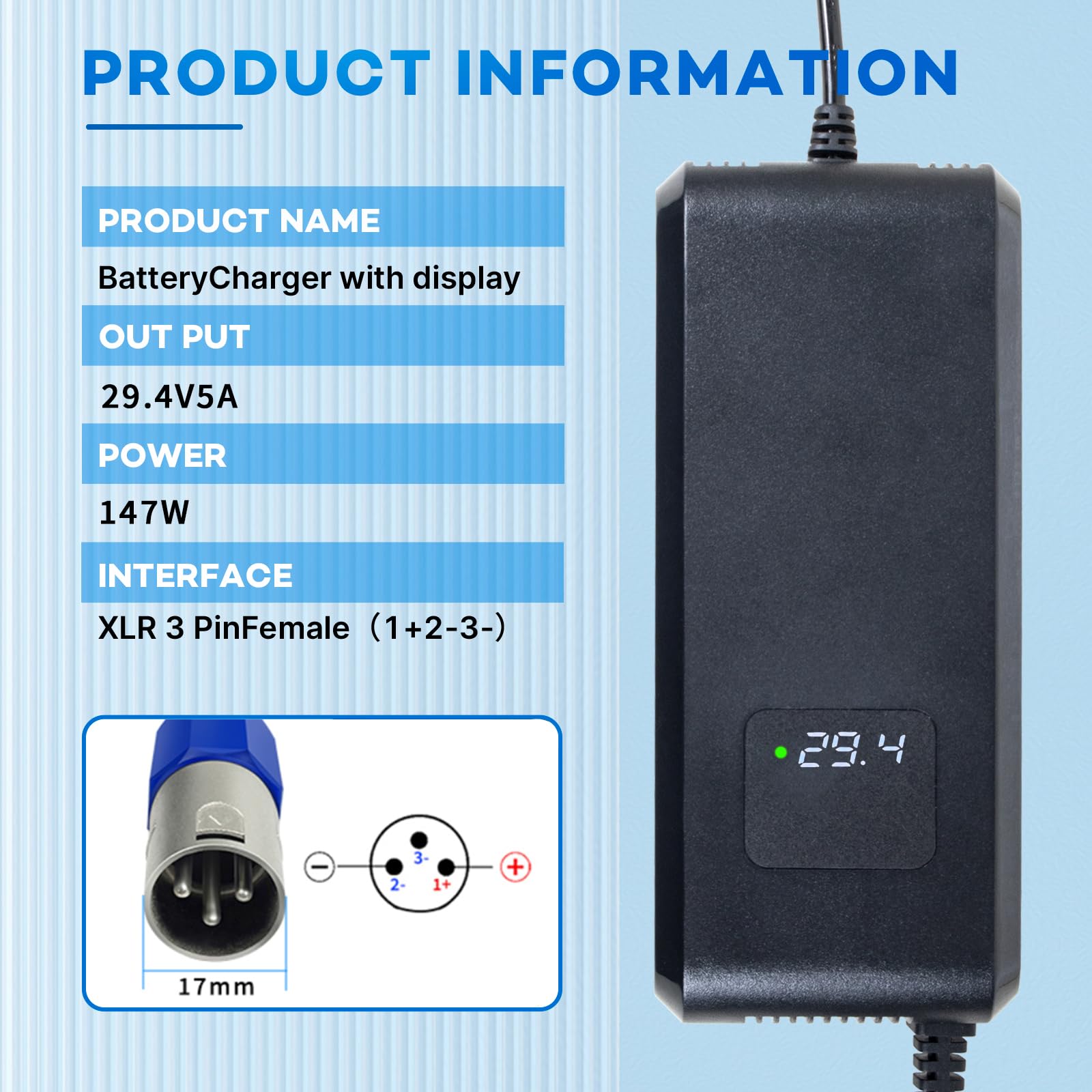 Amazon.com: YZPOWER 29.4V 5Amp Lithium Battery Charger 3 Pin XLR