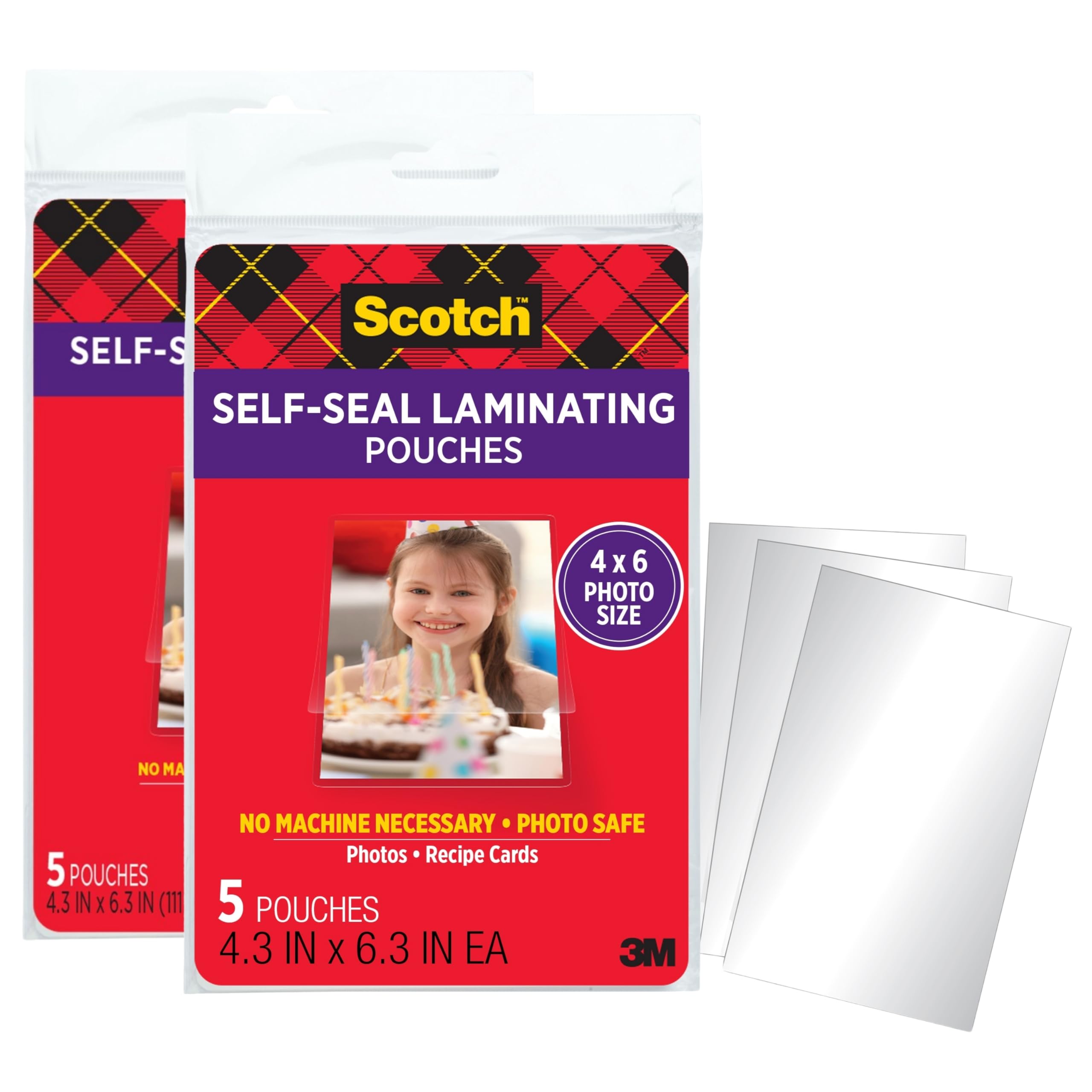Scotch Self-Sealing Laminating Pouches, 4 x 6 Inches, 10 Pouches (2 Packs of 5) – Gloss Finish, Photo Safe, No Machine Needed (Cold Laminating Sheets)