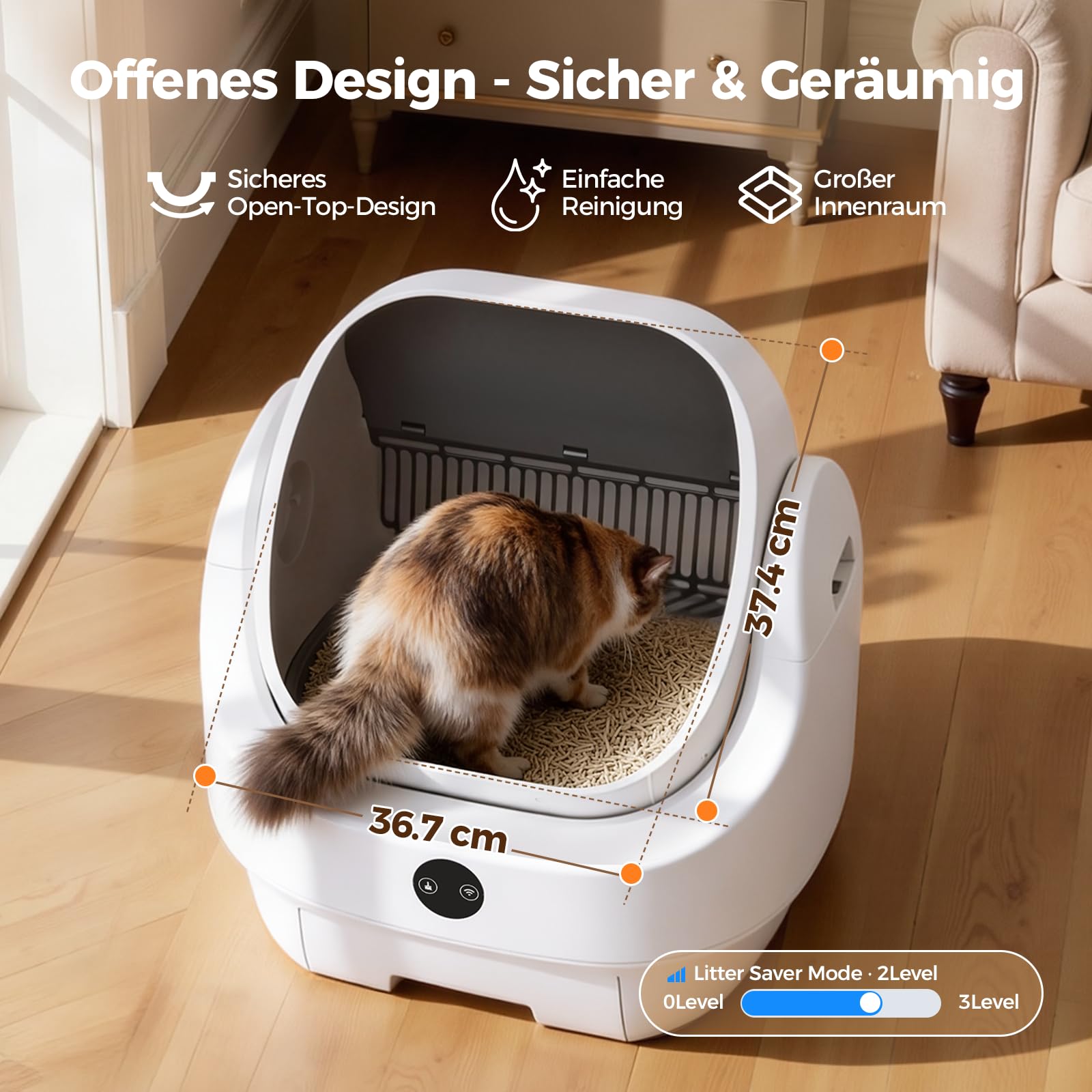 Katzenklo Selbstreinigend Offen, Ellenpent Elektrische Katzentoilette für Große Katzen mit Geruchskontrolle - App-Steuerung & Sensoren Katzenklo Automatische Reinigung