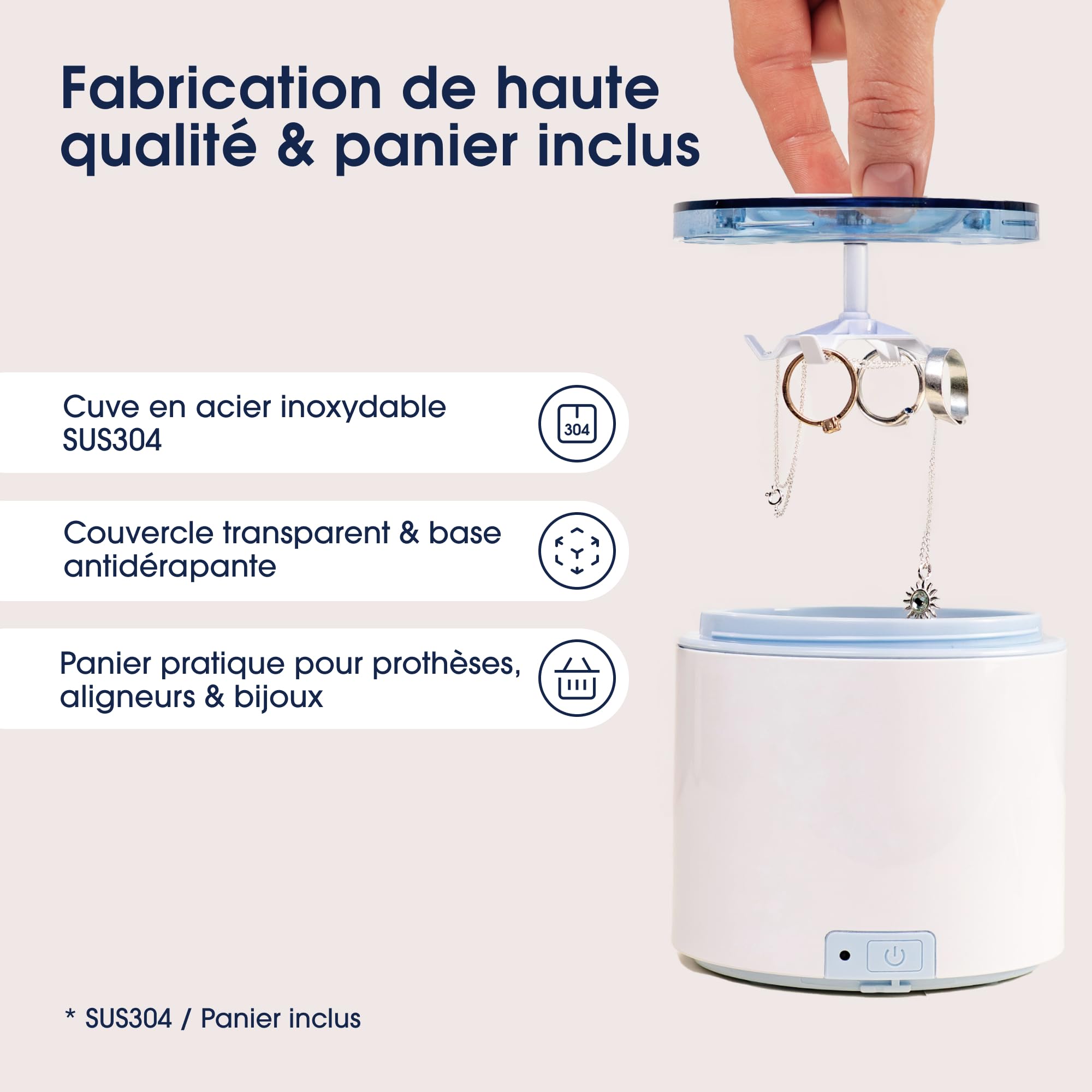 ZENT SoniQWave Nettoyeur ultrasons 200ml, Bac ultrason pour Prothèses Dentaires, Aligneurs orthodontiques, Nettoyant bijoux - Technologie de nettoyage à 360°, Idéal pour voyager, Dispositif médical