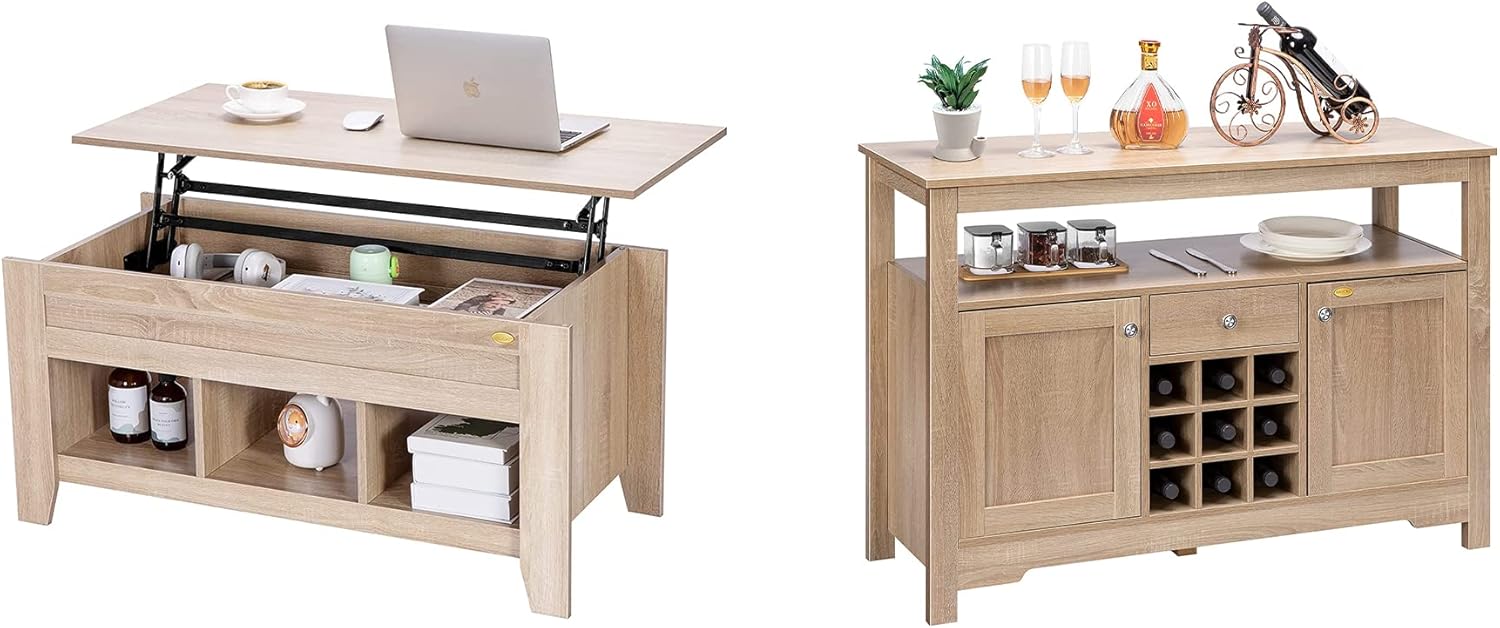 VIVOHOME Lift Top Coffee Table, Dining Table with Hidden