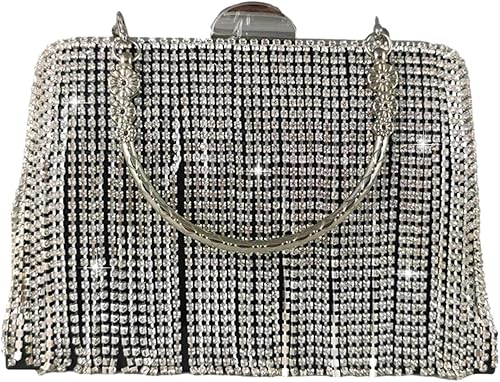 Boutique De FGG Bolso de mano de cristal con borla, elegante bolso de noche para novias, bolsos de diamantes de imitación de fiesta de boda