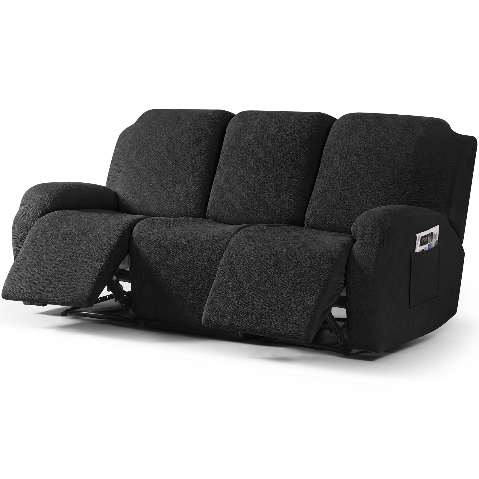Timeles Recliner Couch Covers Reclining Couch Covers for 3 Cushion Sofa Slipcovers Stretch Soft Washable (Three-Seater, Black)