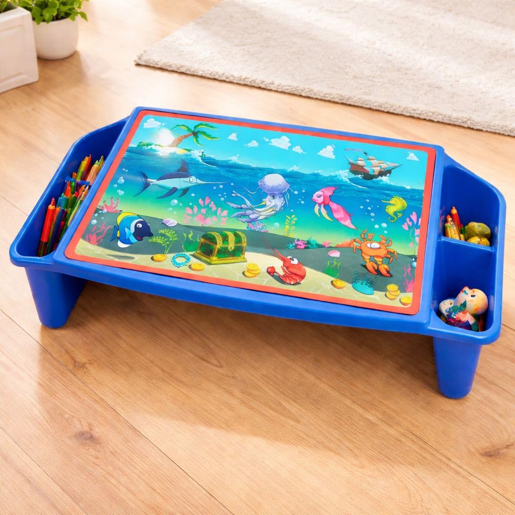 Babyjoys Multipurpose Side Storage Plastic Study Table/Kids Activity Table/Laptop Table with an Elegant Scenery Print-Blue-image-33