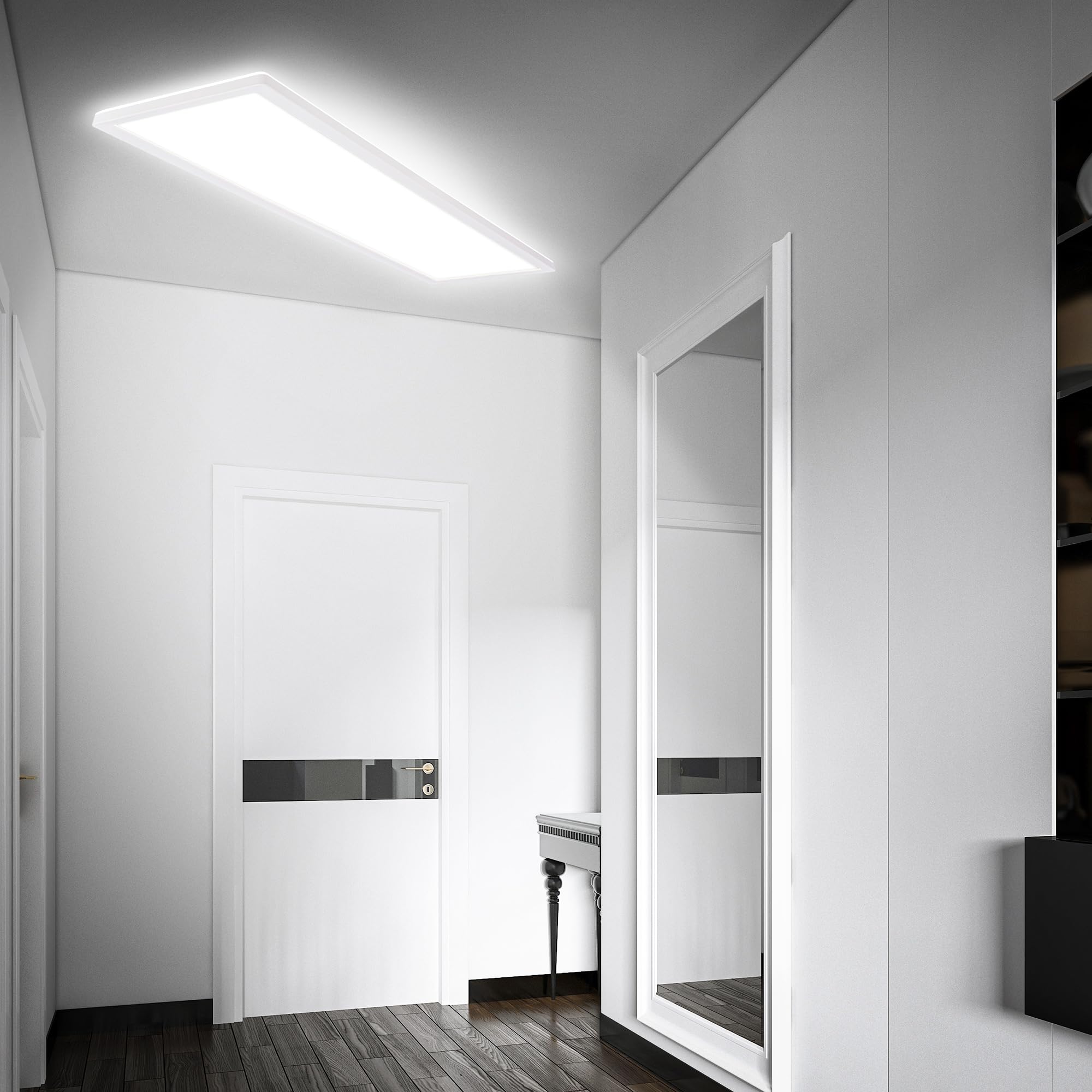 BRILONER - LED Deckenlampe mit Bewegungsmelder, 98x20x3cm, flach, IP44 Spritzwasserschutz, Deckenleuchte, LED Panel, Badlampe, Badezimmerlampe, Küchenlampe, Feuchtraumleuchte, Weiß