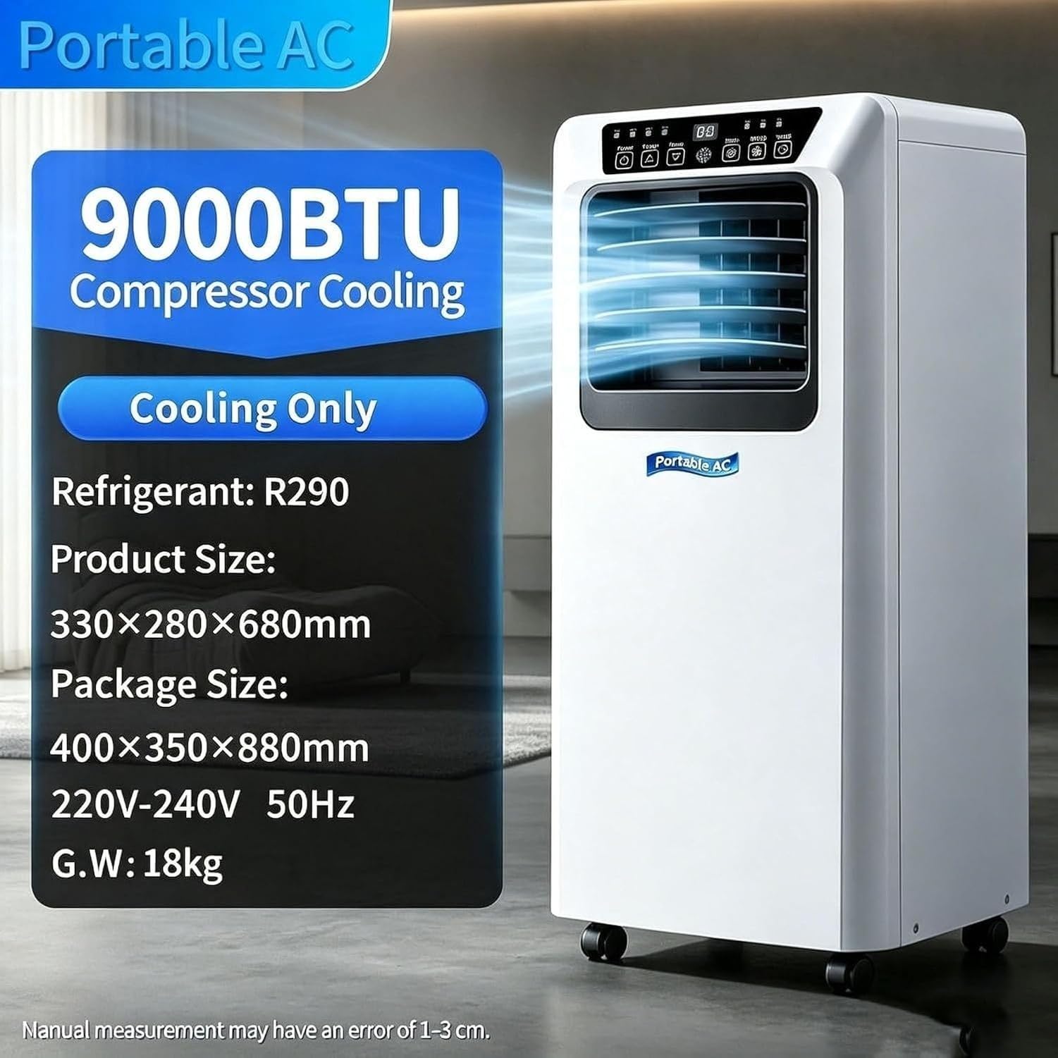 Aire Acondicionado Portátil 14000 BTU 2 en 1 Frío y Calor, Enfriador de Aire Compacto con Ruedas para Habitación, Salón y Oficina, Unidad Móvil, 9000 Btu, 9000 BTU