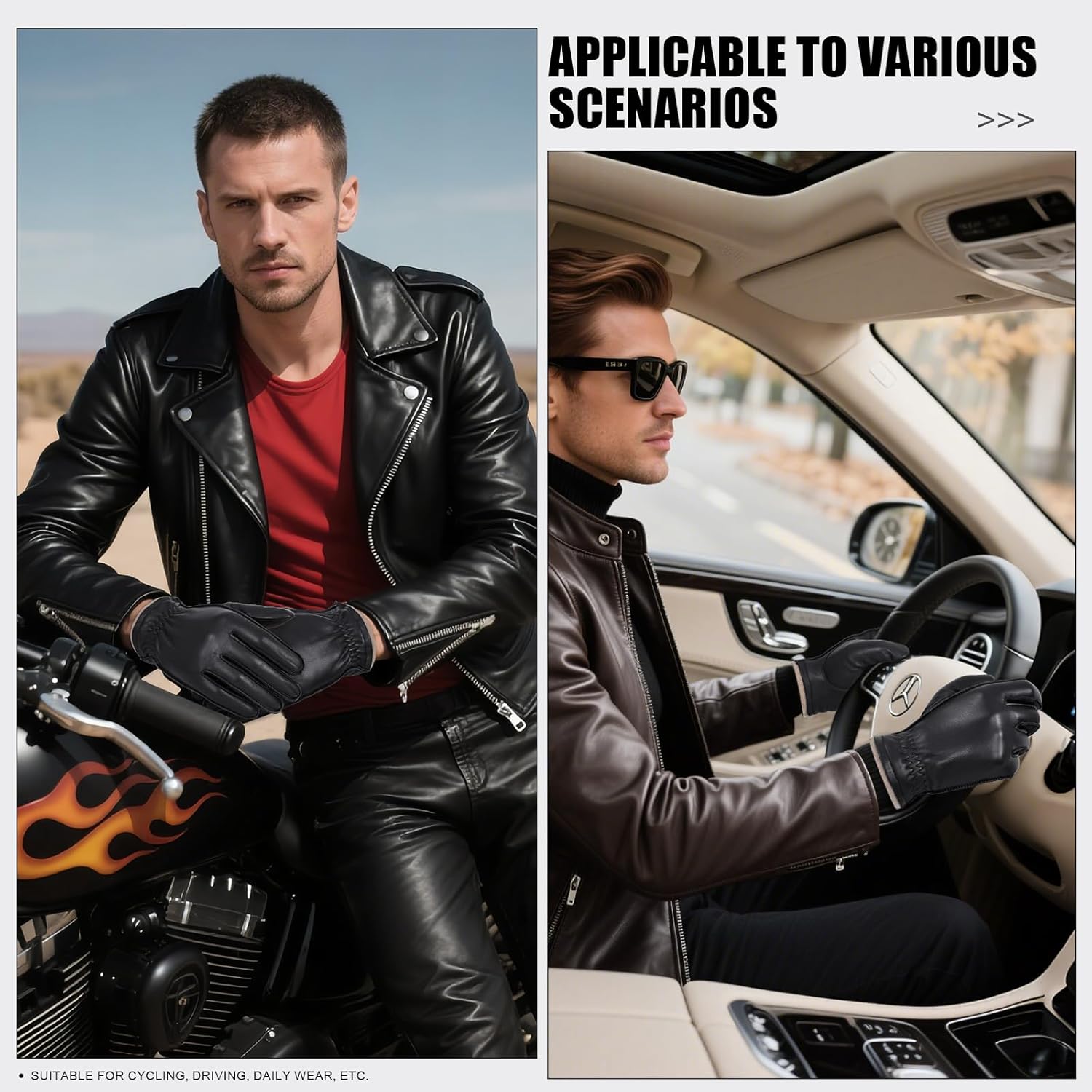 GSG leather gloves for men Sheepskin Classic Driving Gloves Winter Touchscreen Wool Lined Warm Gloves - Image 9