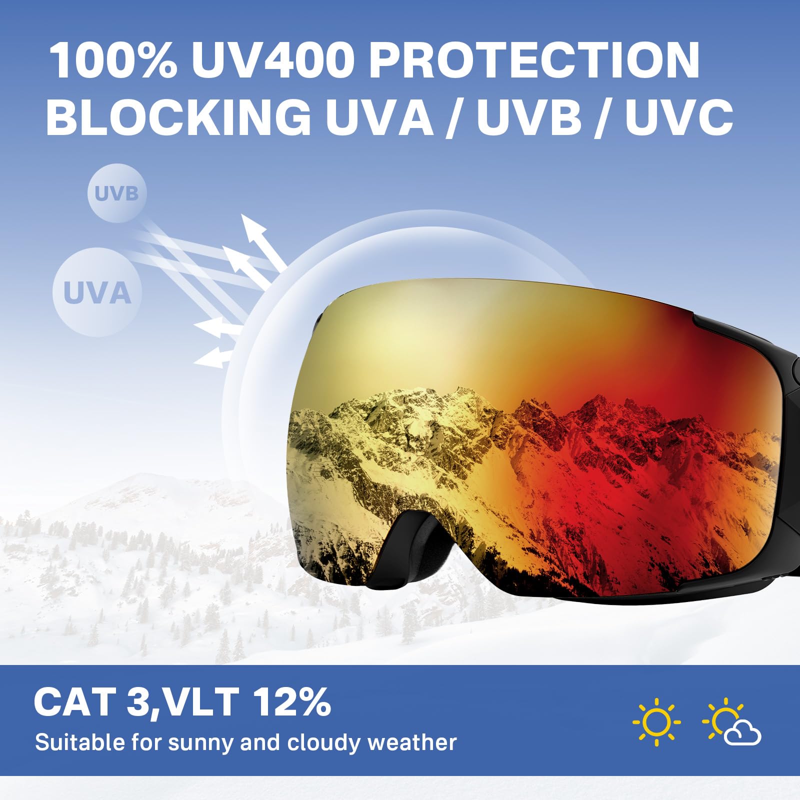 Gogle narciarskie, gogle snowboardowe z wymiennymi soczewkami magnetycznymi, okulary narciarskie OTG ochrona UV400, przeciwmgielne gogle sportowe do snowboardu