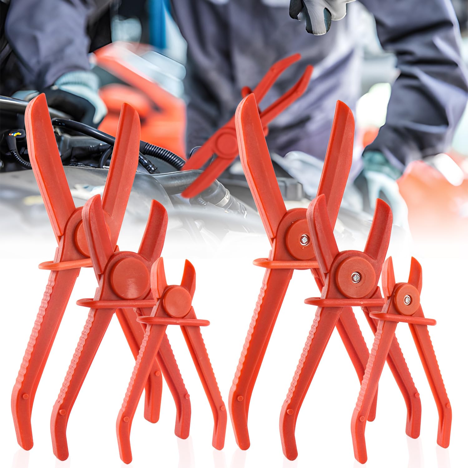 Pinza a morsetto per tubo, pinza di bloccaggio per auto, set di pinze per tubi di raffreddamento, cavi freno e benzina (rosso, 6 pezzi