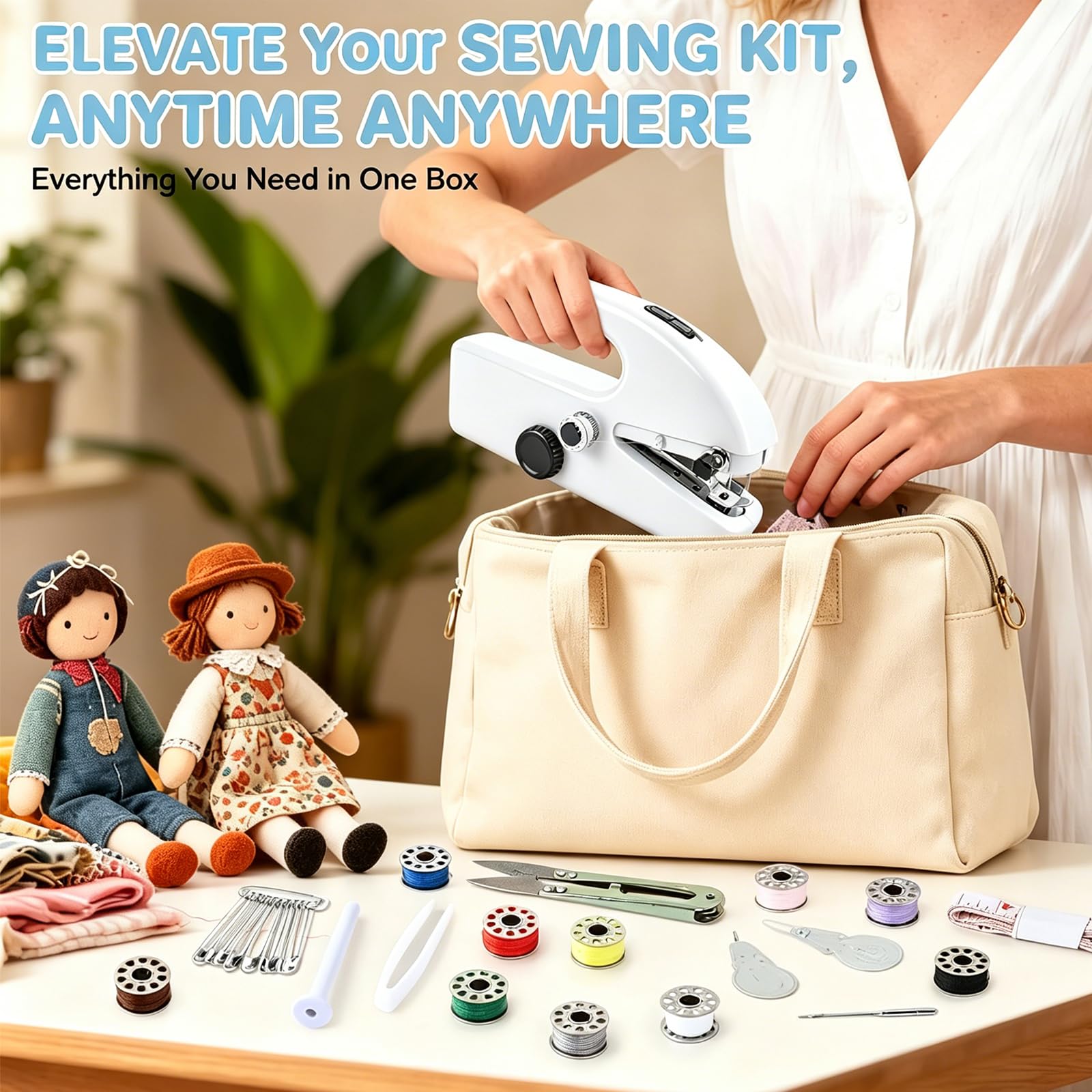 Macchina da Cucire, macchina cucire portatile, Macchina per Cucire con Accessori per Cucire, Mini cucitrice per tessuti per Abbigliamento, Feans, Tende e Artigianato