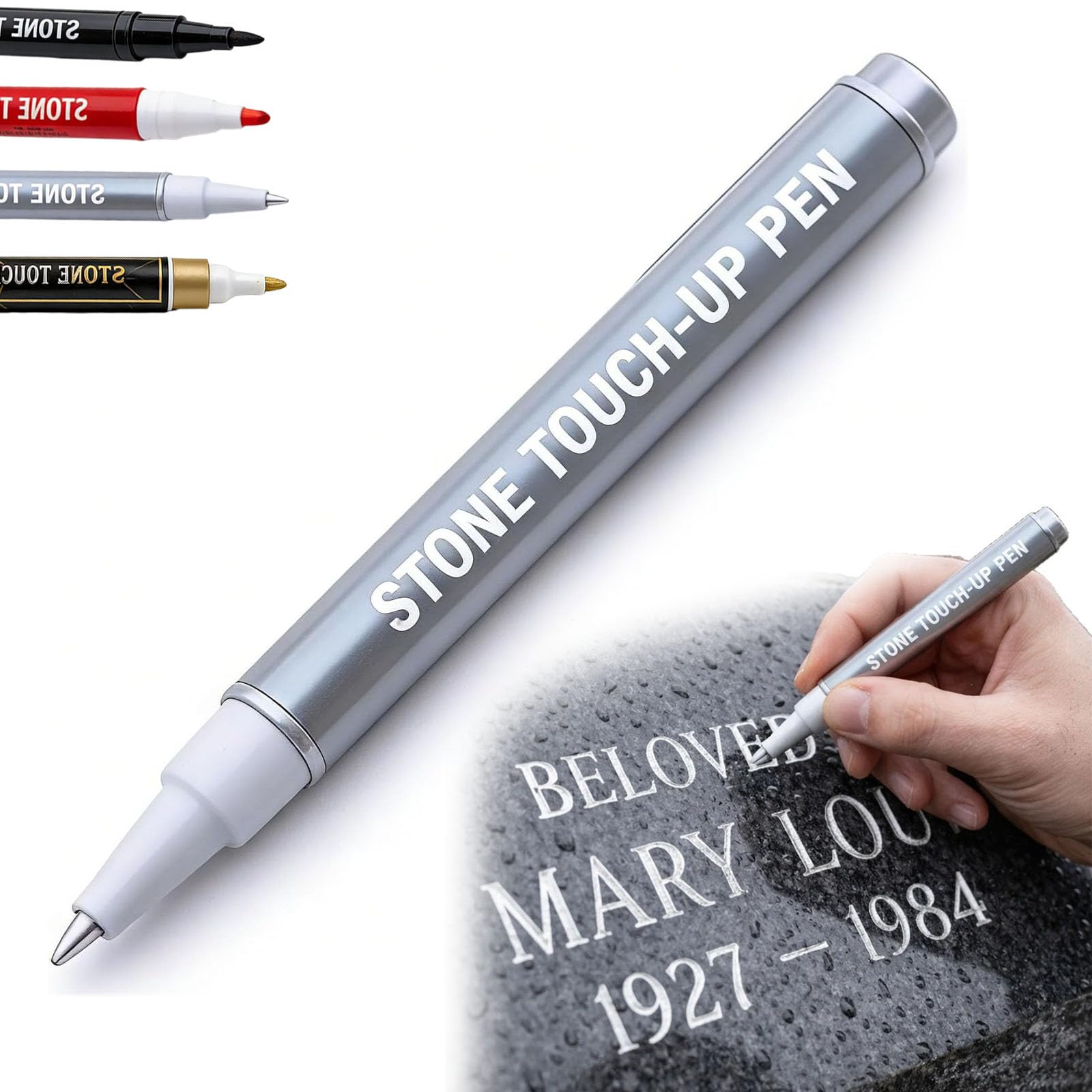 JORCEDI Golden Tombstone Marker Pen For Restoring Faded Grave Inscriptions, Gravestone Marker Pen, Waterproof Stone Touch-up Pen, Markers for Granite Headstones, Grave, Mug, Ceramic (Silver)
