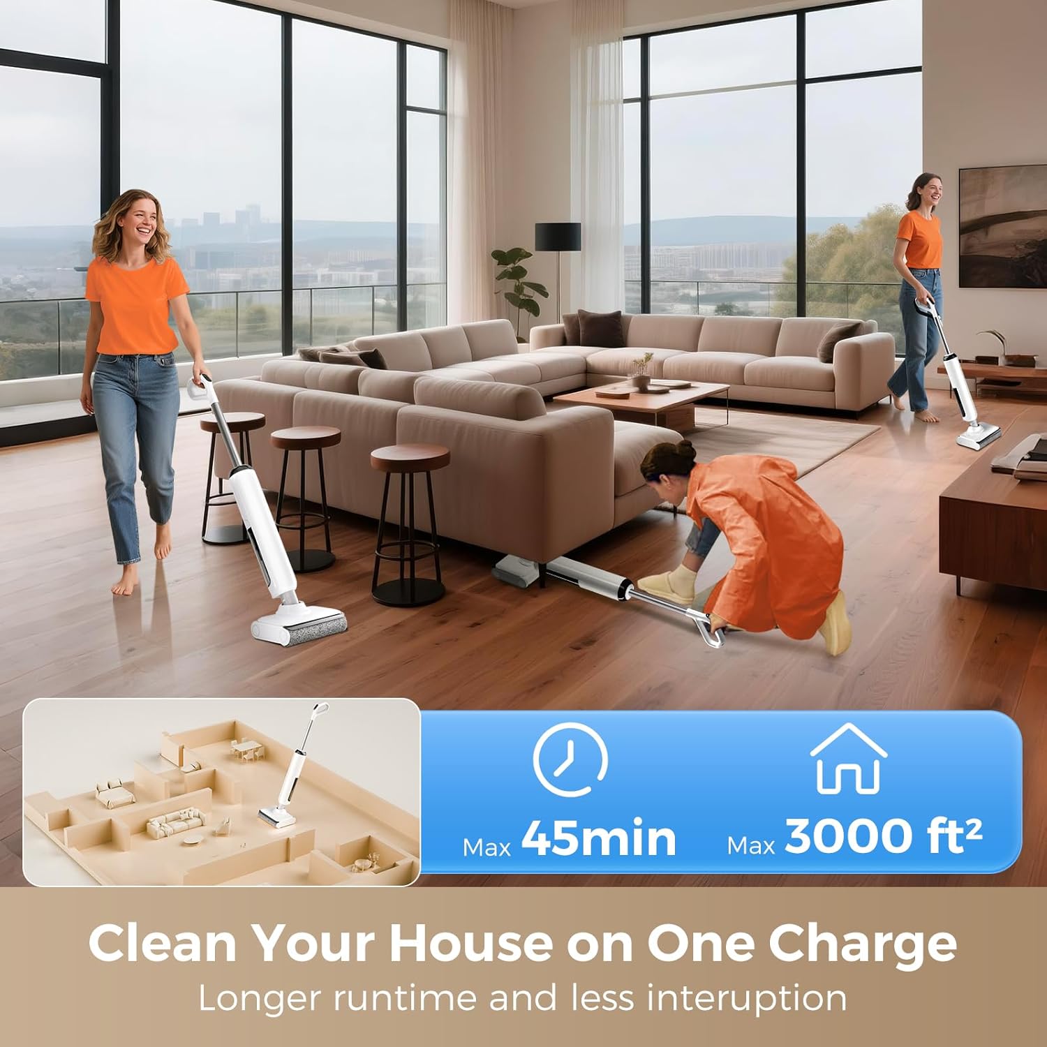Wet Dry Vacuum Cleaner, 180°Lie-Flat Vacuum Mop All in One with Auto Self-Cleaning, Smart Floor Cleaner Machine for Hard Floor, 45 Mins Runtime, Edge Cleaning, Self-Propelled Vacuu...