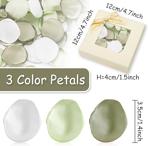 Miniatura 2 de Whaline 300 pétalos de rosa de seda, pétalos de flores verdes con caja de regalo, flores artificiales dispersas para despedida de soltera, noche