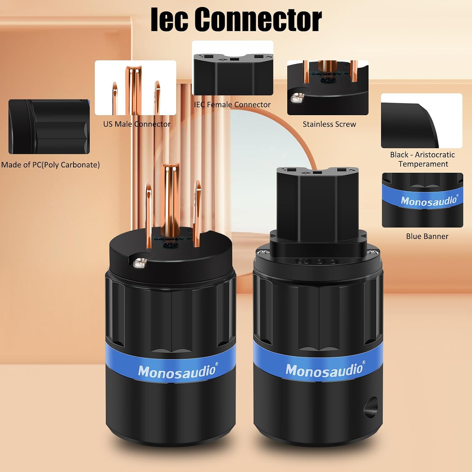 HiFi Power Plug Pure Copper for Audiophile DIY Power Cord(M104/F104) | 15A/125V 10A/250V IEC C13/C15 Power Connector Hi-end Audio Power Plug Hifi Audio AC Power Cable