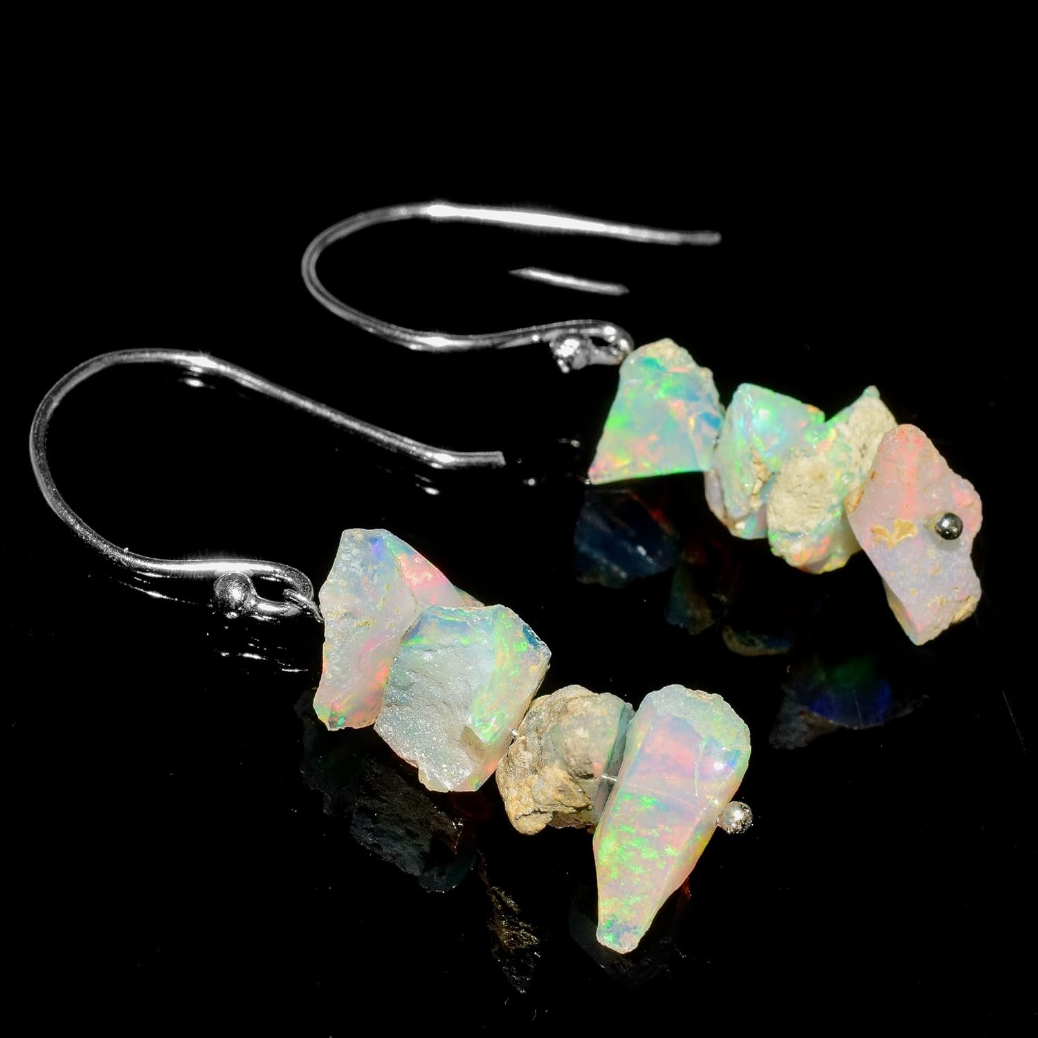 Natural Raw Fire Opal Earring In 925 Sterling Silver, Rough Gemstone Earring, Ethiopian Opal Rough, Stone Earring, Birthstone, Gift For Her - Image 3