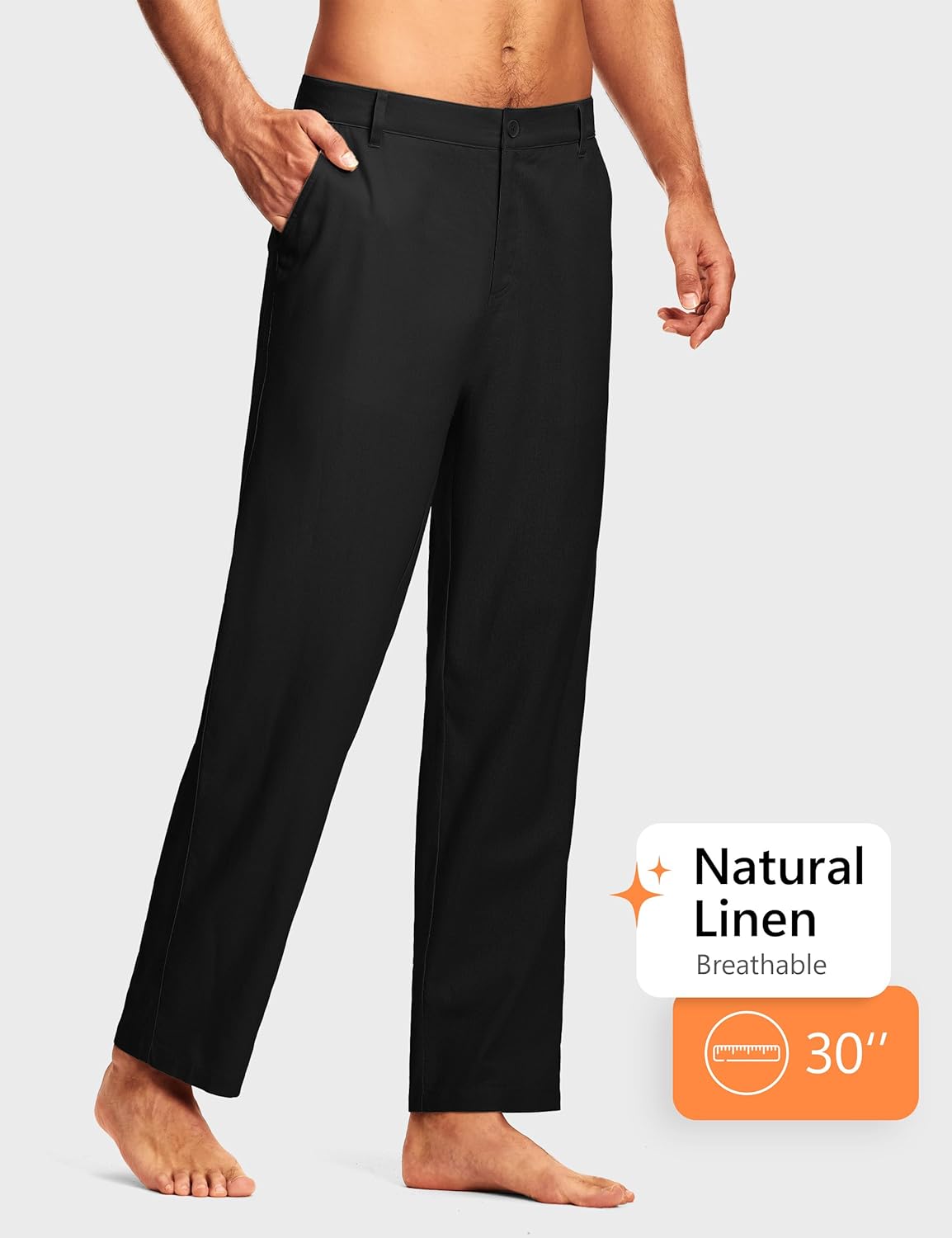 30" Men's Linen Pants Dressy Casual Work Golf Cotton Linen Trousers for Men Flat Front with Pockets Belt Loop - Image 4