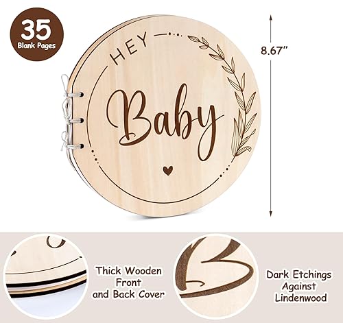 Miniatura 7 de Alternativas para libros de invitados de Baby Shower Libro de invitados de madera para baby shower, libro de recuerdos del primer año del bebé,