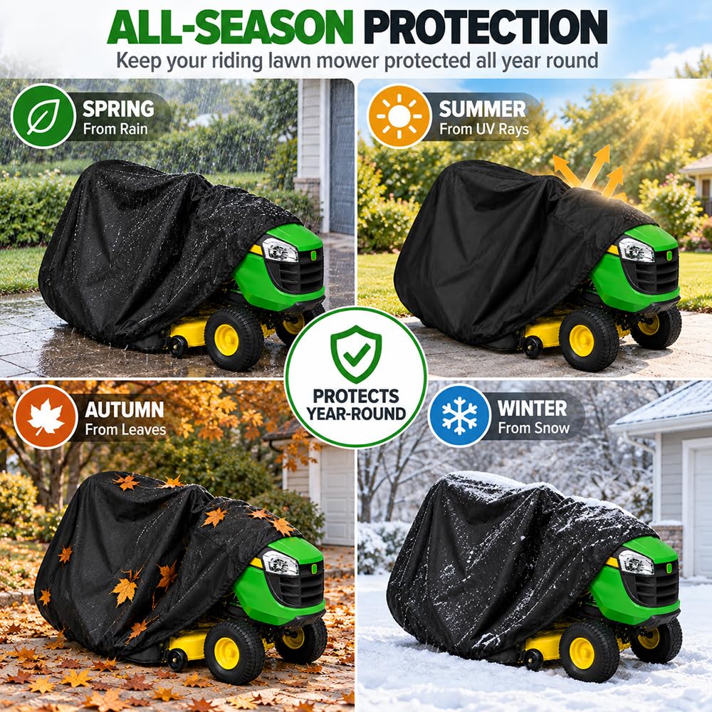 Funda para cortacésped con Asiento para Castelgarden PTX 200 HD 2017-2021, Tejido Oxford Resistente al Agua con bajo elástico y Correas Ajustables para Exterior