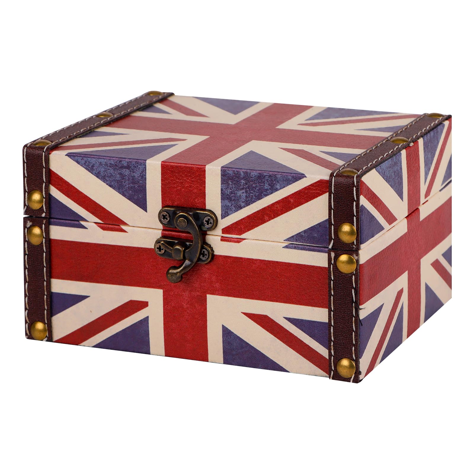 WaaHome Treasure Box 6.2'' Wood Decorative Box British Flag Treasure Chest Jewelry Keepsakes Box for Kids Women Girls London Gifts Home Decor
