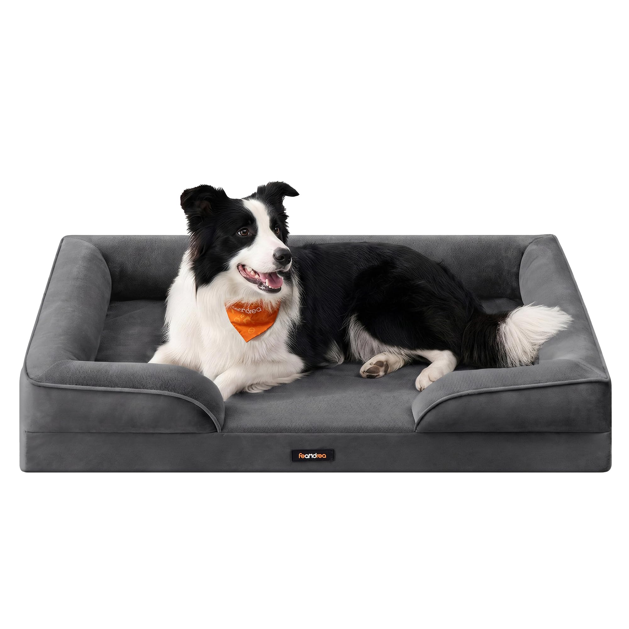 Feandrea Cama para Perros, Sofá de Franela con Espuma de Soporte, Forro Impermeable, Funda Extraíble Lavable, Fondo Antideslizante, 104 x 69 x 17 cm, Gris Plomo, Colección Blomfy PGW323GN01
