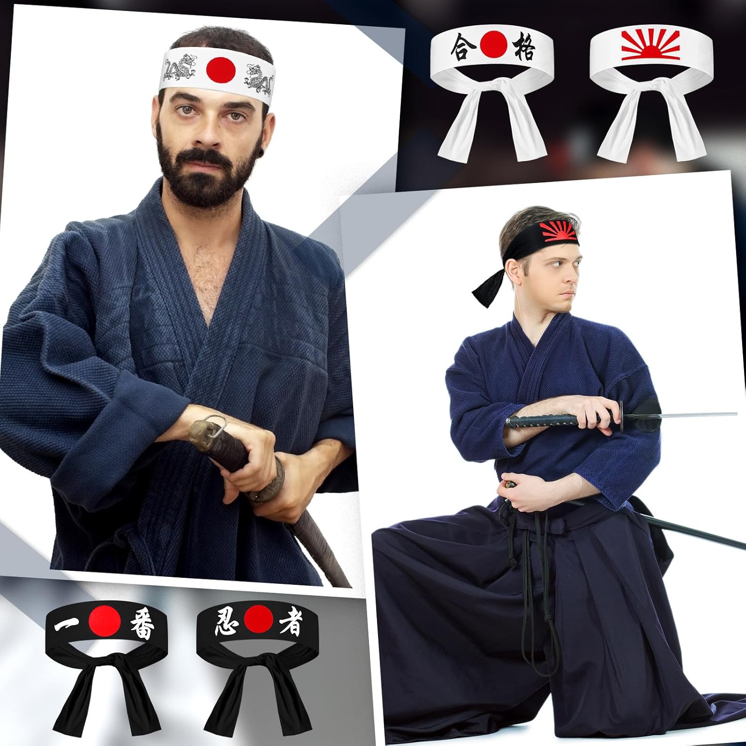 Miniatura 4 de Suhine 32 diademas japonesas Bushido Ninja Diadema Hachimaki Diadema Sushi Chef Bandana Diademas Diadema Diadema Karate Diadema en Samurai Disfraz