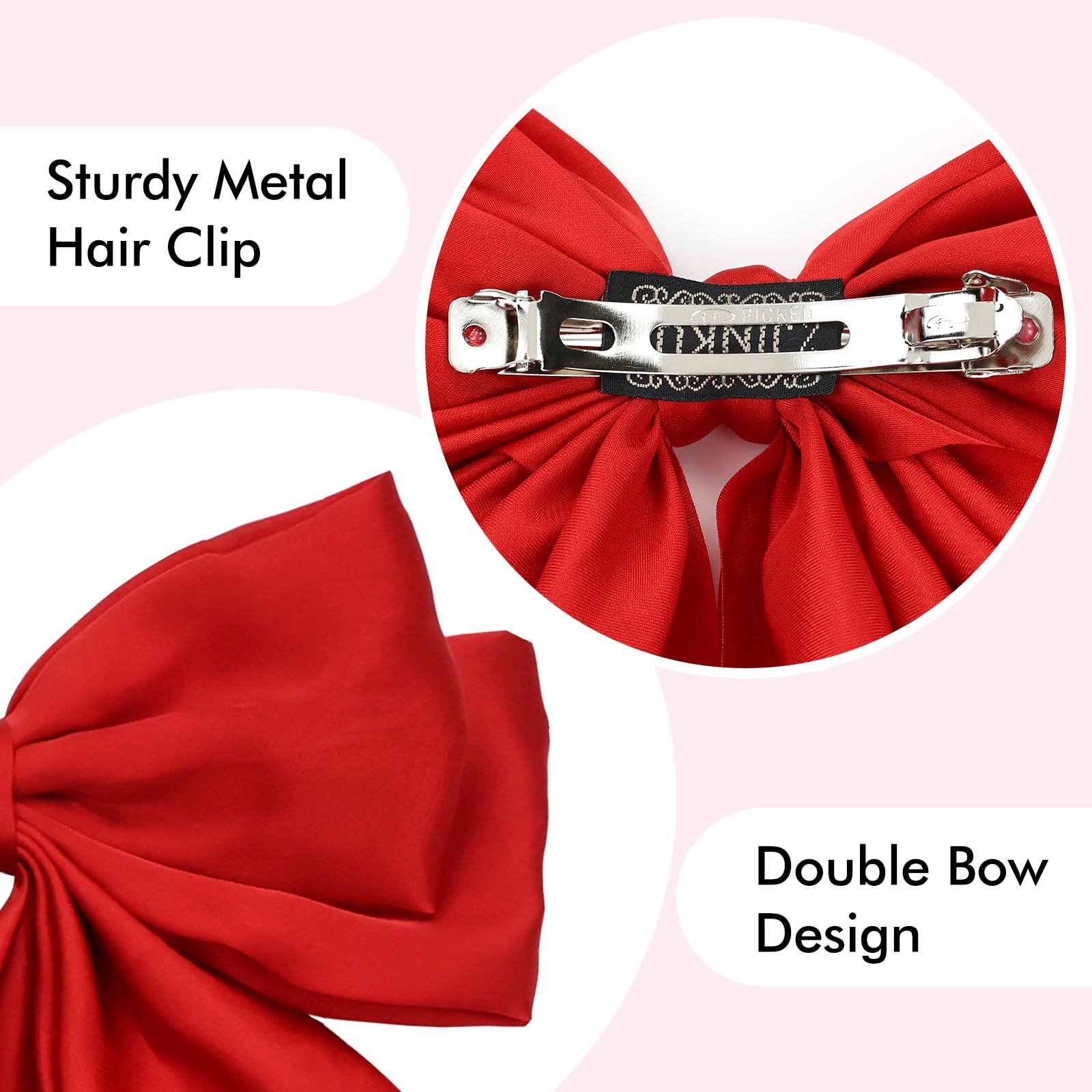 Cinaci 4 Pieces Large Big Oversized Satin Hair Bows with Long Tail French Barrettes Hair Clips Accessories for Women Girls Teens - Image 3