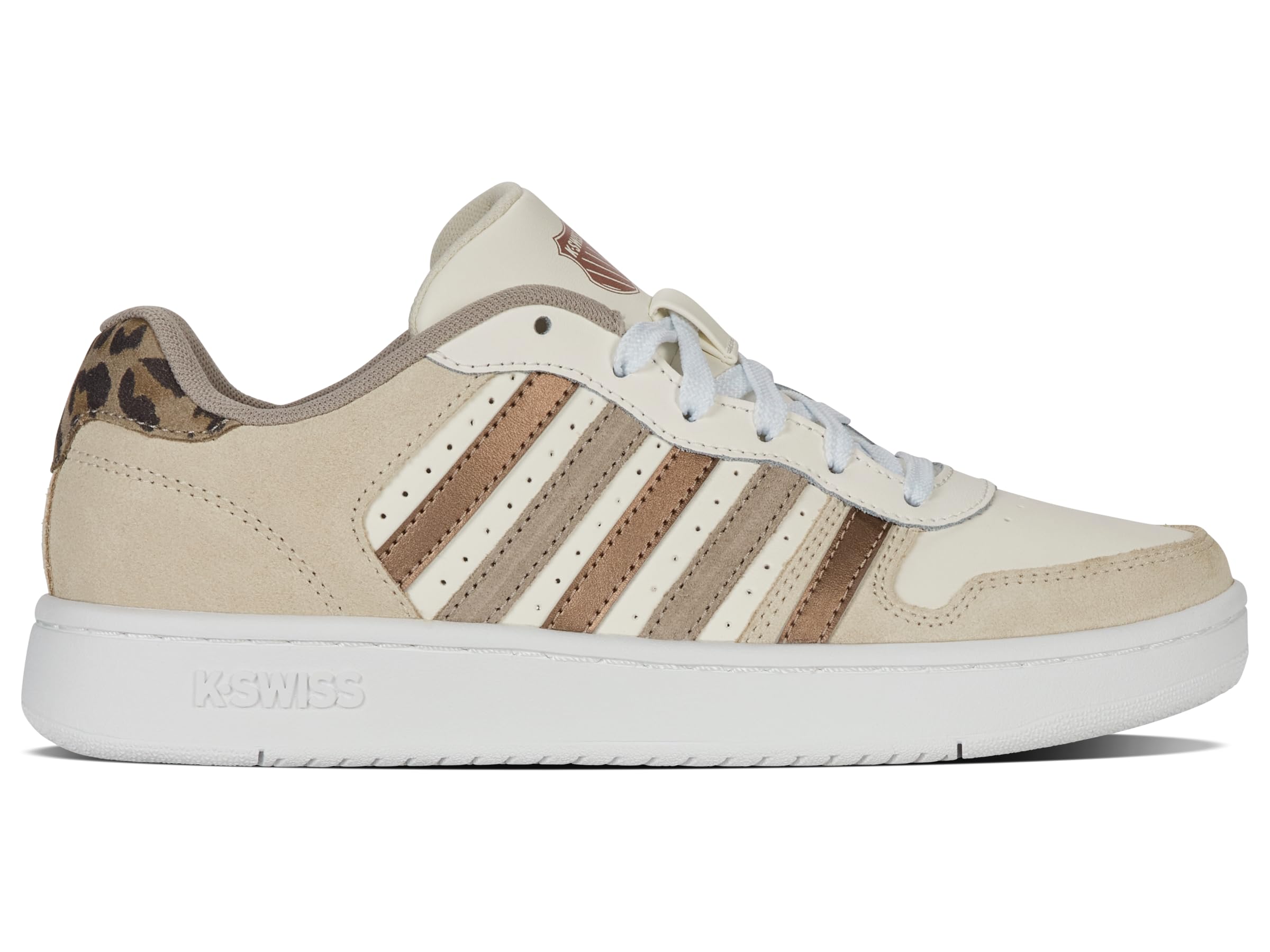 K-Swiss Court Palisades - Shoes for Men and Women - Vintage Tennis Style with High Comfort - Cup Sole, Leather Upper, Lacing - Colour - Size, Whcpgr Rosgl Leo Swh, 7 UK